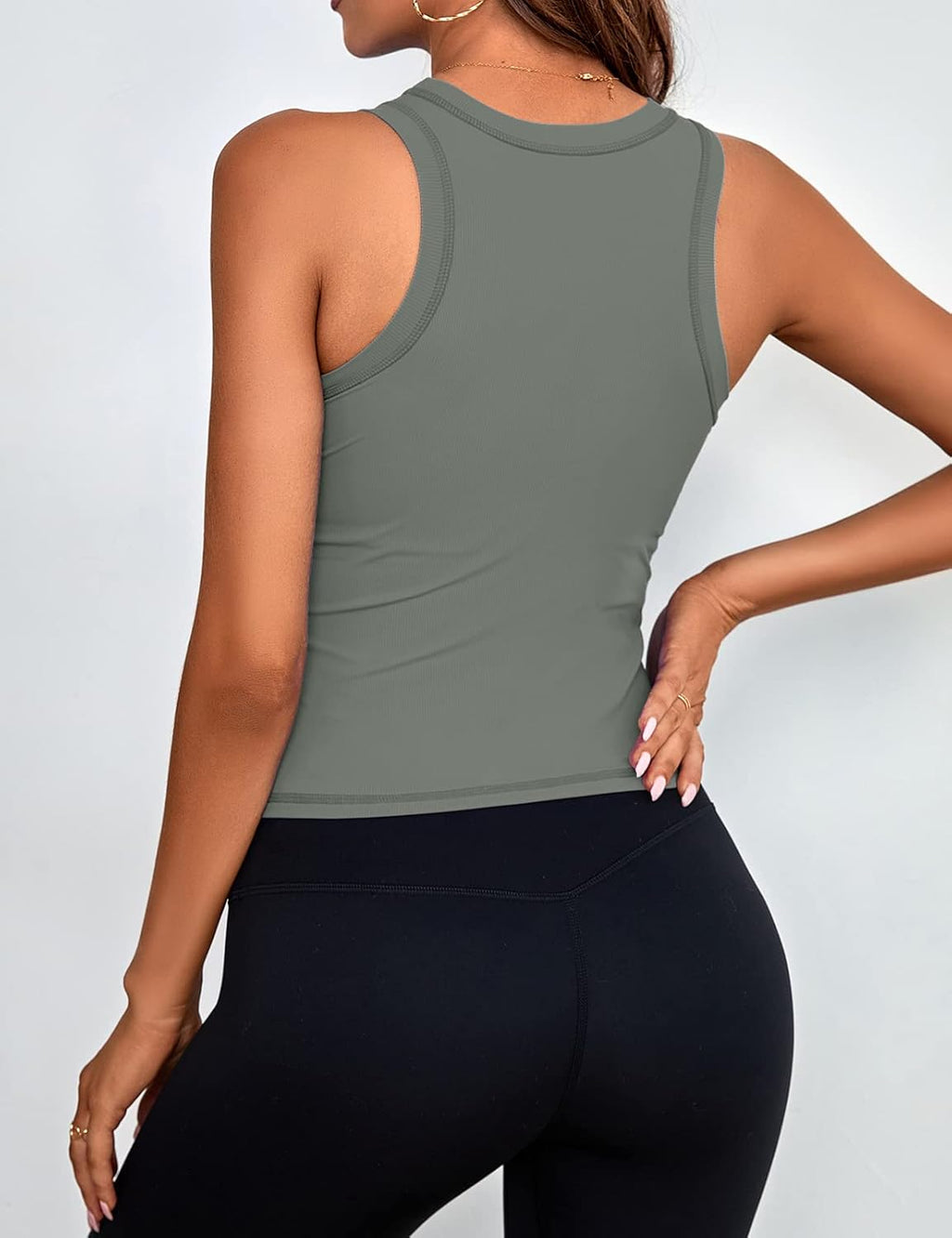 Women Ribbed Tank Tops Built in Bra Sleeveless Workout Racerback Yoga Crop Top High Neck Summer Outfit Long Shirts for Tenns