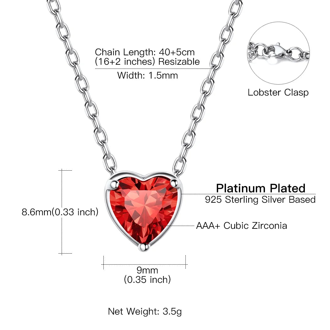 Silver Necklace 925 Sterling Silver Birthstone Love Heart Necklace Valentine'S Day Gift for Her