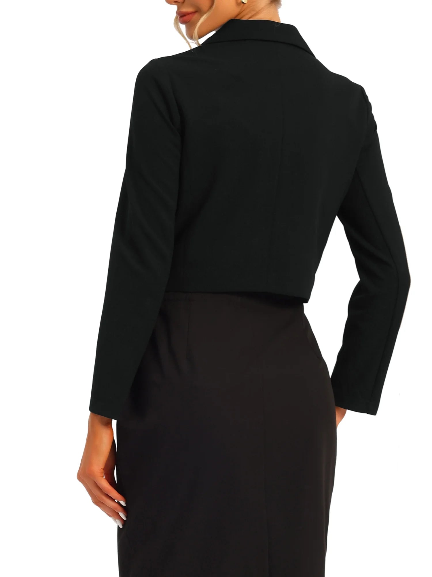 Cropped Blazer Jacket for Women'S Notched Lapel Collar Casual Office Blazers M Black
