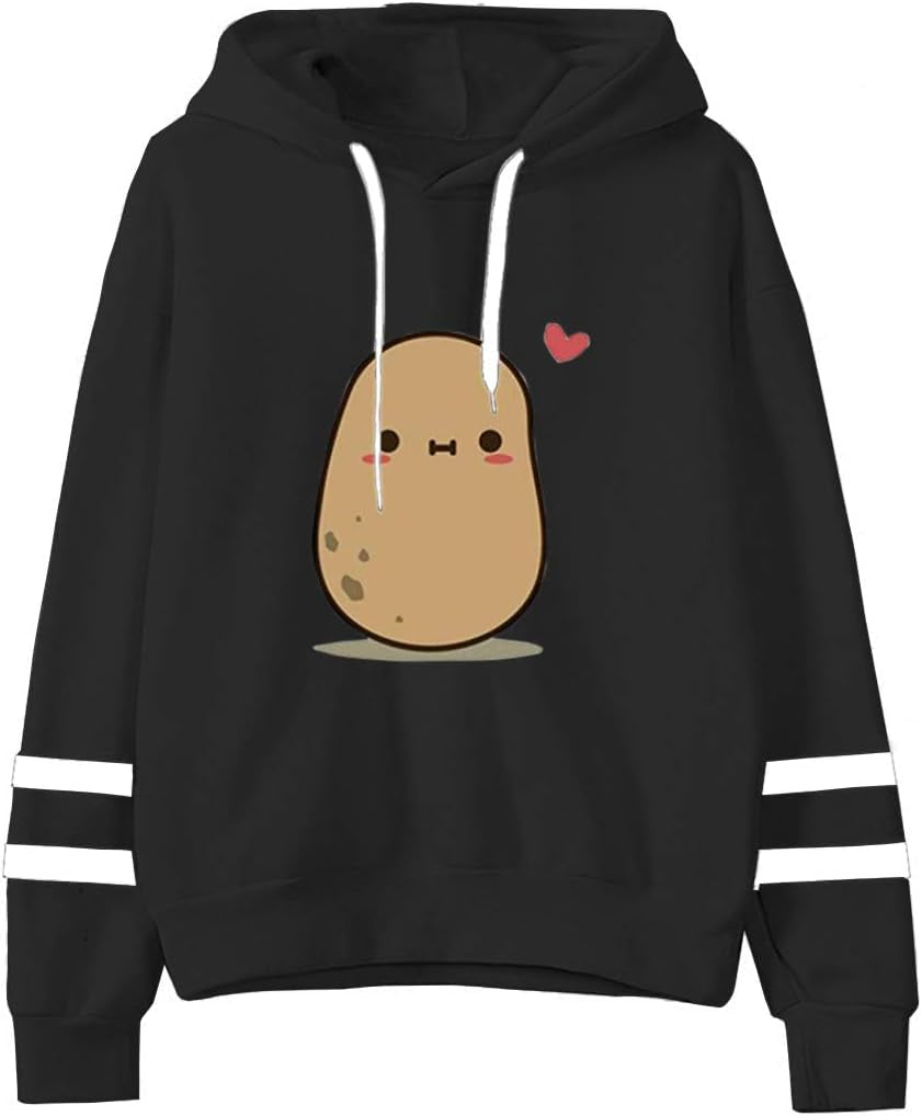 Teen Girls Hooded Sweatshirt Trendy Womens Long Sleeve Cute Graphic Hoodies Pullover Tops (Large, Black)