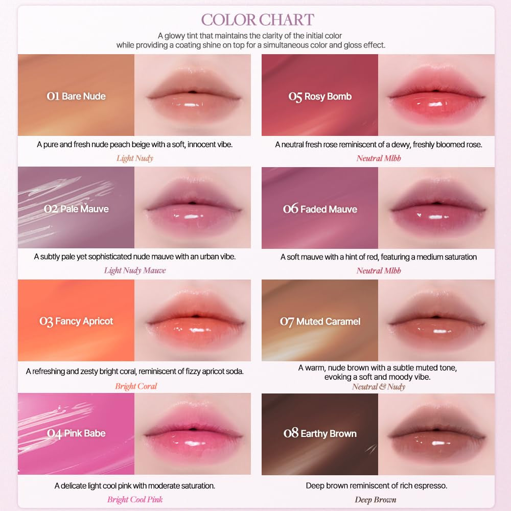 Dote on Mood One Way Glowy Tint, Glass-Like High Shine Glossy Finish W/Long-Lasting Luminous Color Lip Stain for Glowy Look, #05. Rosy Bomb