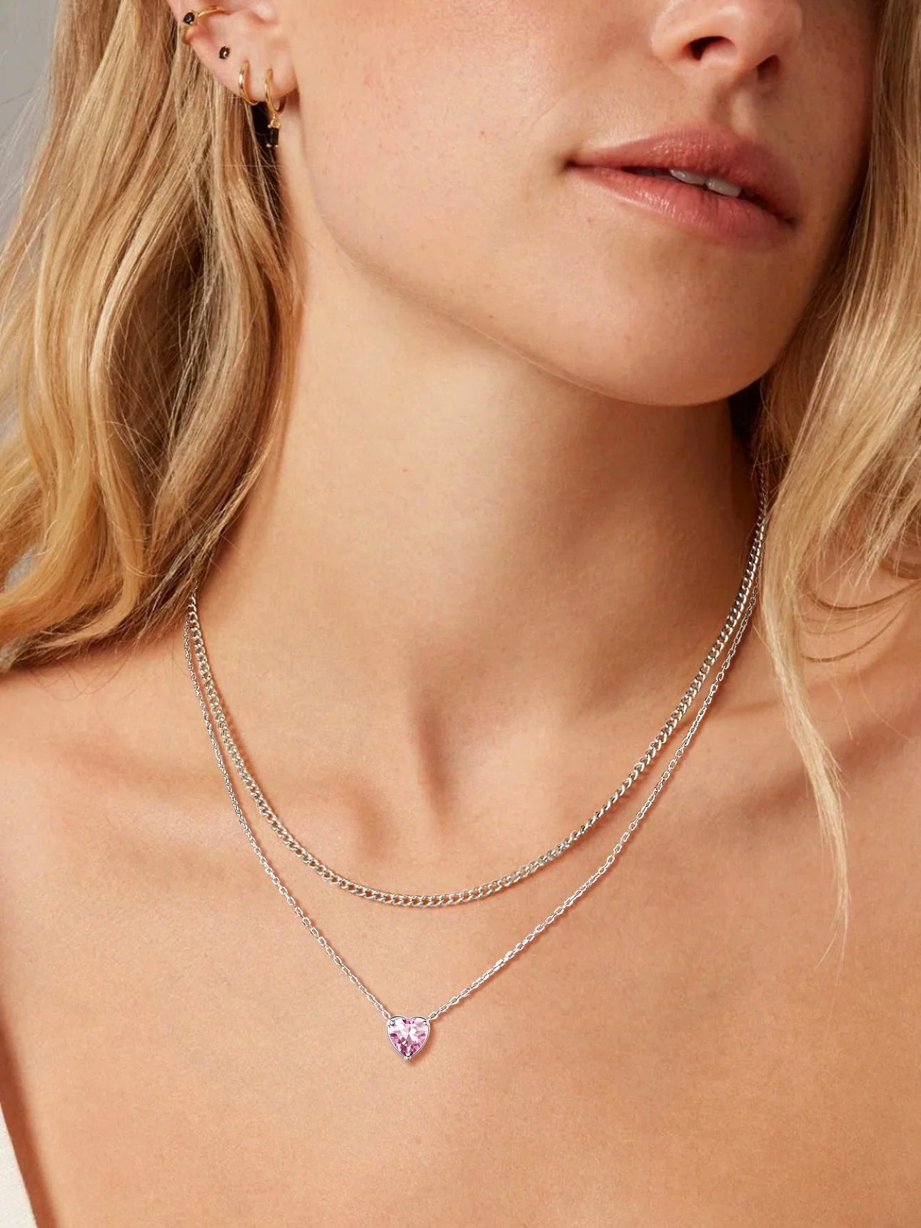 Silver Necklace for Women 925 Sterling Silver Birthstone Love Heart Necklace