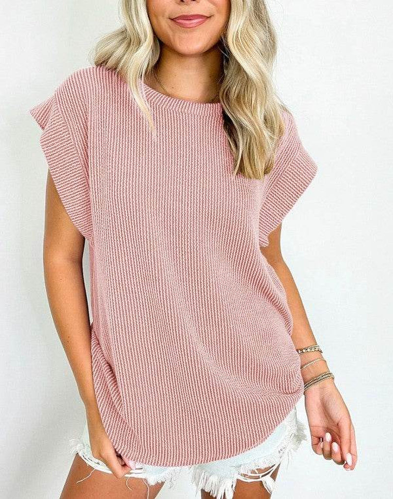 Viscose Twisted Ribbed Textured Solid T Shirt