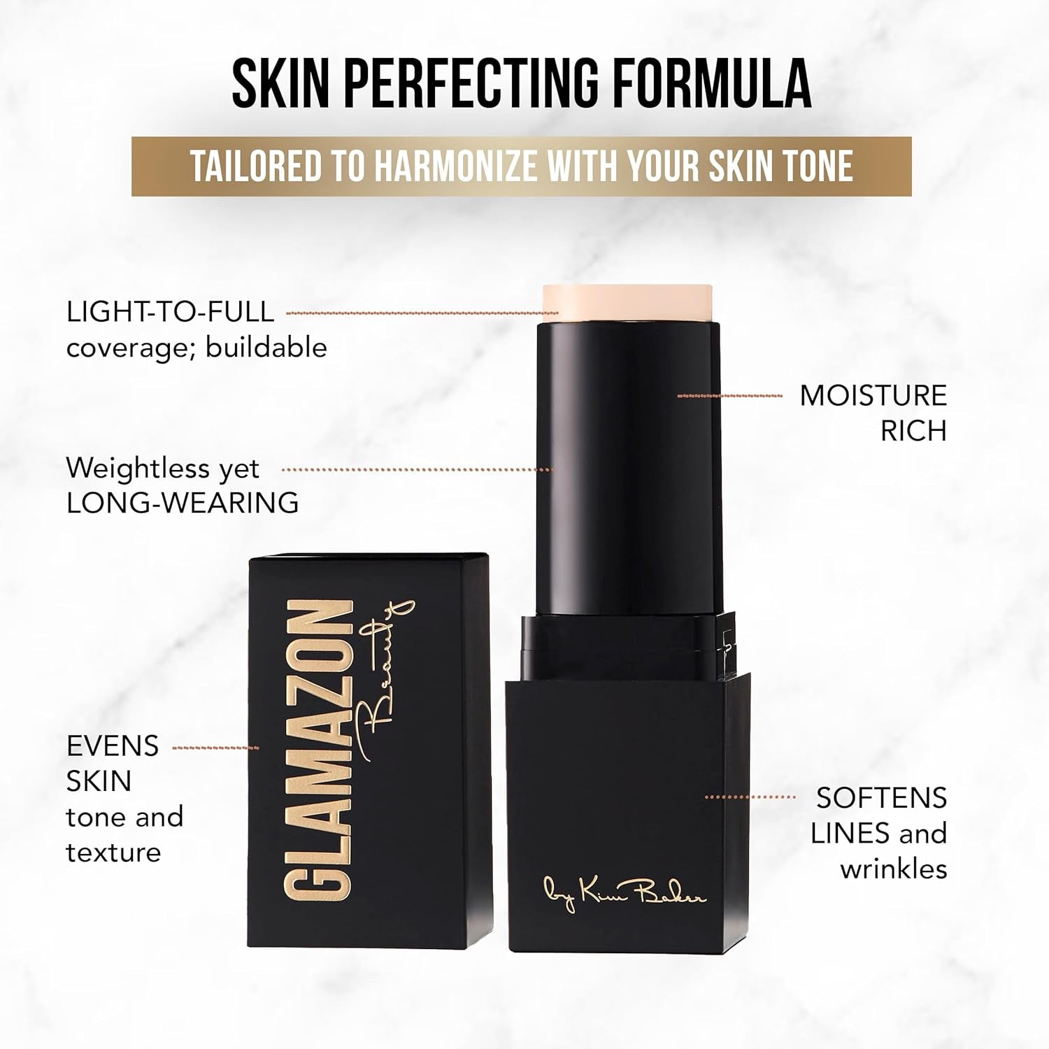 Glamazon Second to None Foundation Stick, Porcelain Doll, Light-To-Full Coverage, Weightless Makeup with a Glowy Natural Finish