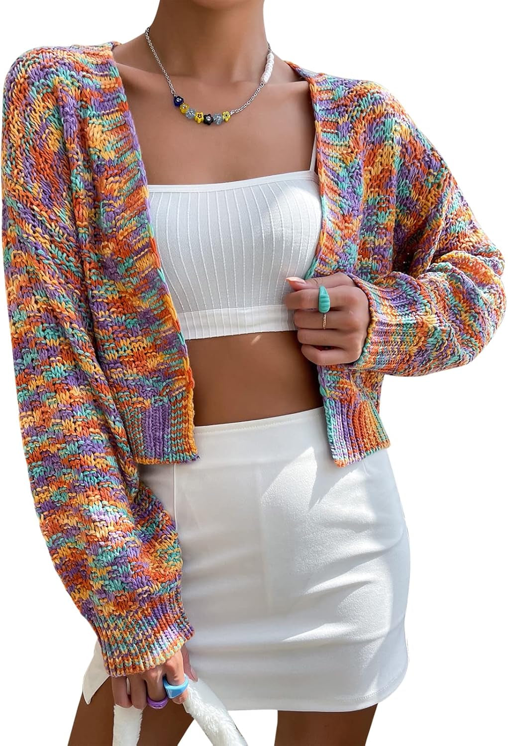 Women'S V Neck Ribbed Button up Cardigan Solid Knitwear Long Sleeve Surplice Crop Tops Sweaters