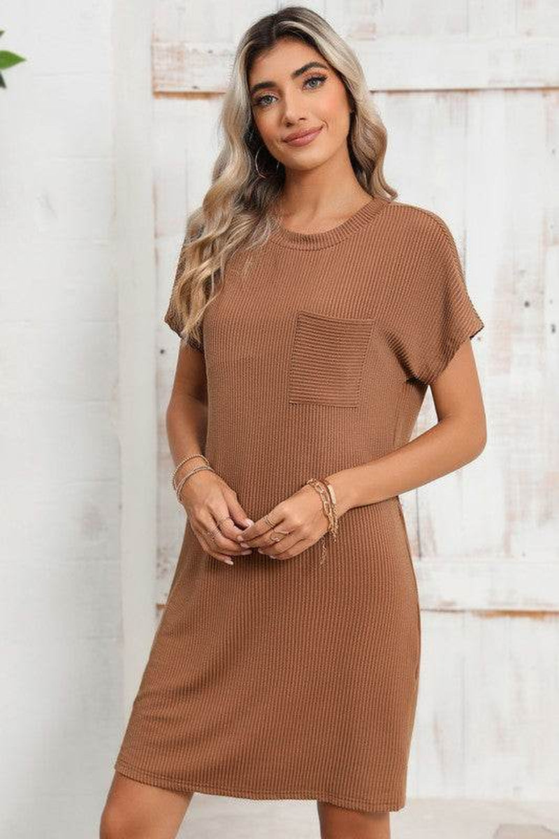 Striped Ribbed Knit T-Shirt Shift Dress