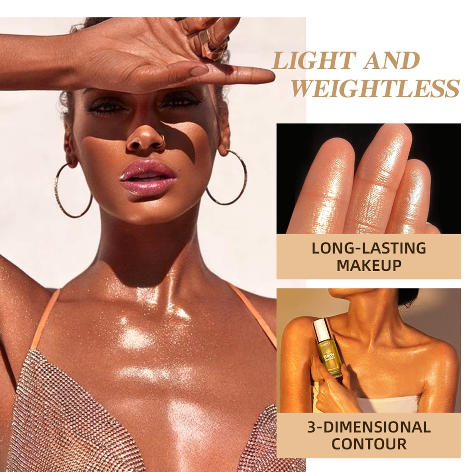 Body Luminizer 5 Colors Smooth Subtle Shimmer Illuminator Moisturizing Long Lasting Summer Glow for Face and Body (40ML, 03 Bronze Gold)