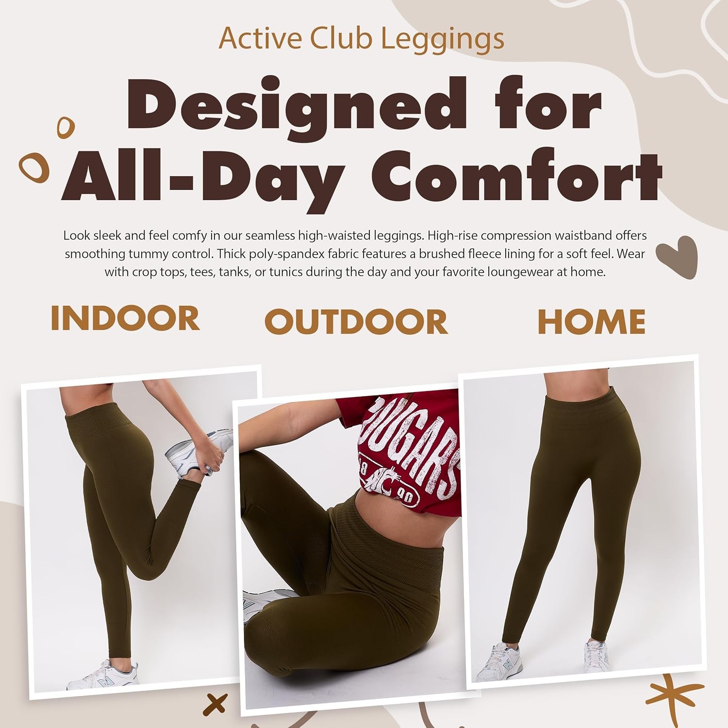 3 or 6-Pack Fleece Lined Leggings for Women, High-Waisted Women’S Leggings with Wide Waistband and Fleece Lining
