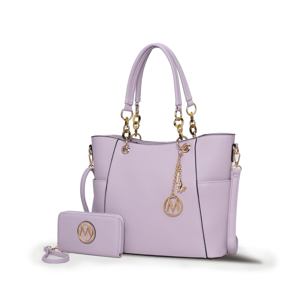 Bonita Women'S Tote Bag with Wristlet Wallet, Vegan Leather Solid 2Pcs Shopper Purse Handbag Set by Mia K - Lavender Pink