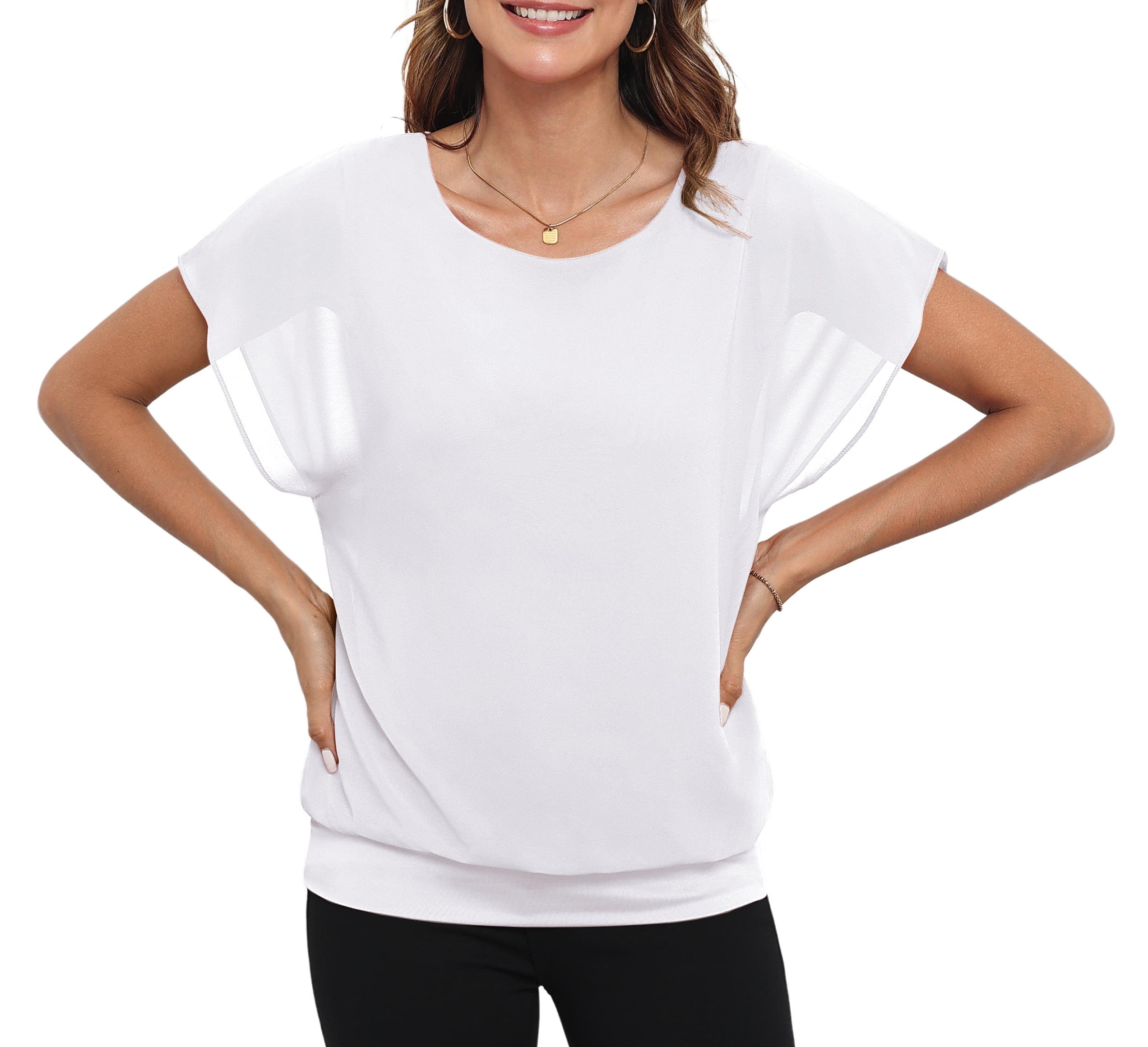 Women'S Summer Loose Casual Short Sleeve Chiffon Top T-Shirt Blouse,White,Large