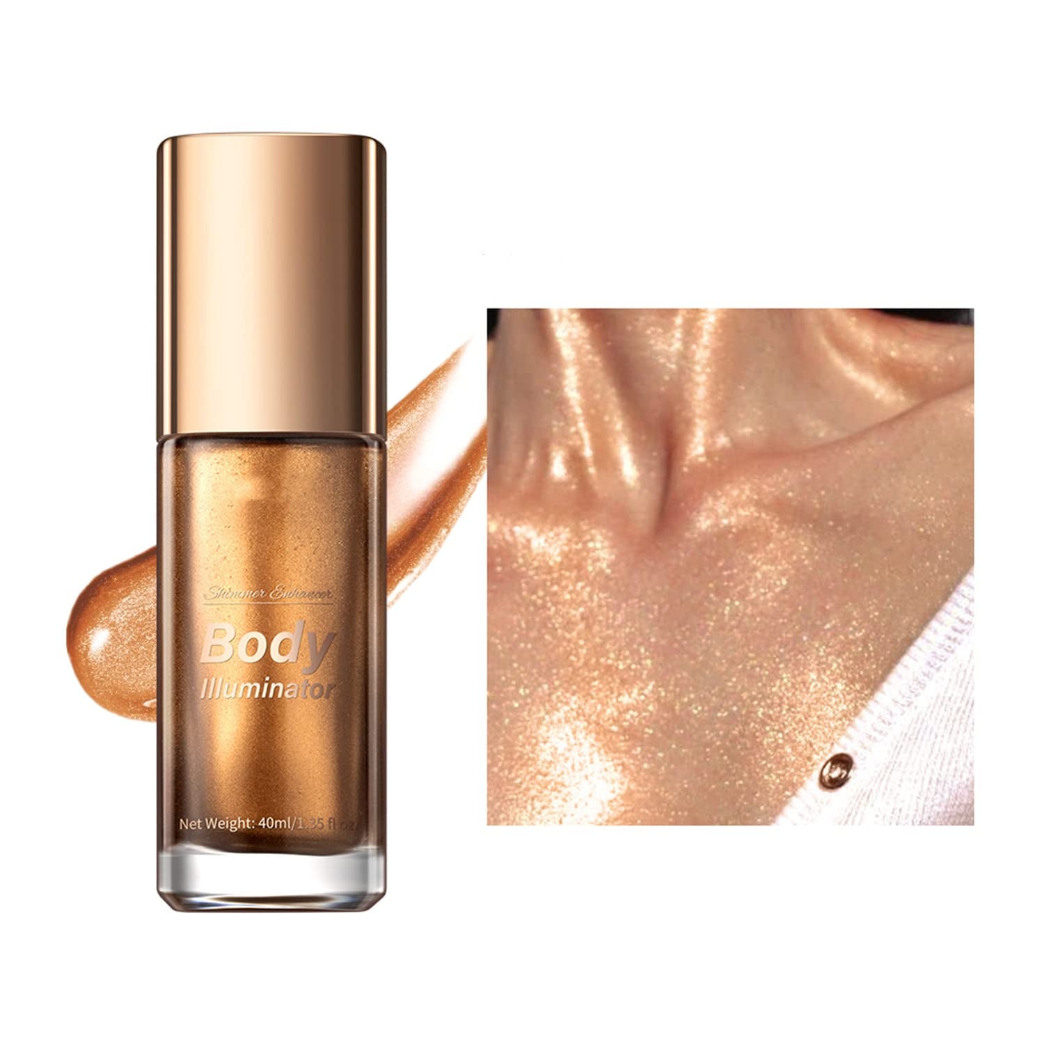 Body Luminizer 5 Colors Smooth Subtle Shimmer Illuminator Moisturizing Long Lasting Summer Glow for Face and Body (40ML, 03 Bronze Gold)