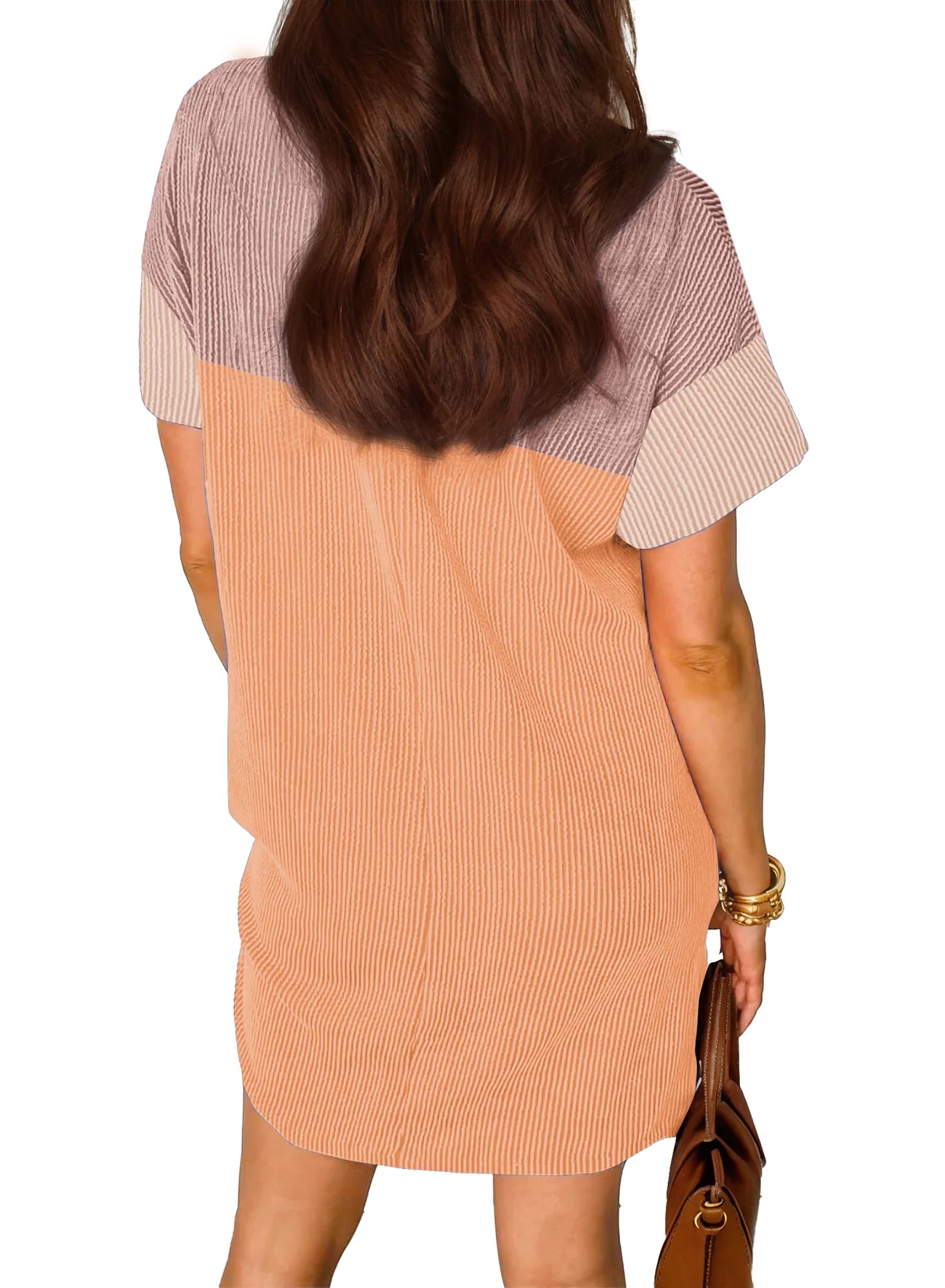 Summer Color Block Dresses for Women Crewneck Short Sleeve T Shirts Dress Ribbed Dresses with Pockets