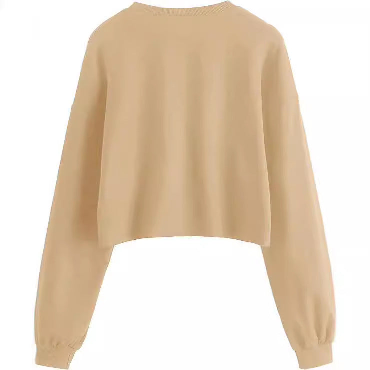 Women's Autumn And Winter New Solid Color With Fur Loose O-neck Short Sweater