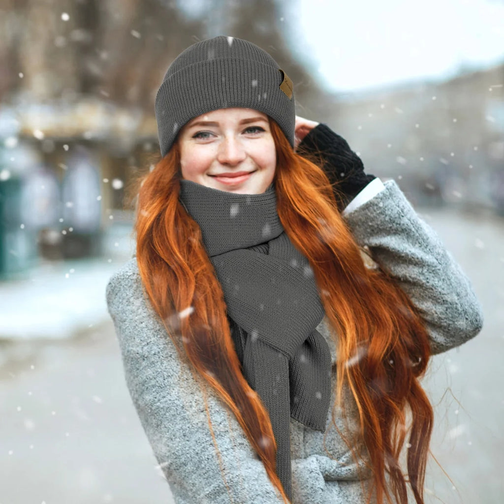 Winter Beanie Hat Scarf Set for Women Fleece Lined Winter Hat Long Soft Knit Scarf for Cold Weather Gary