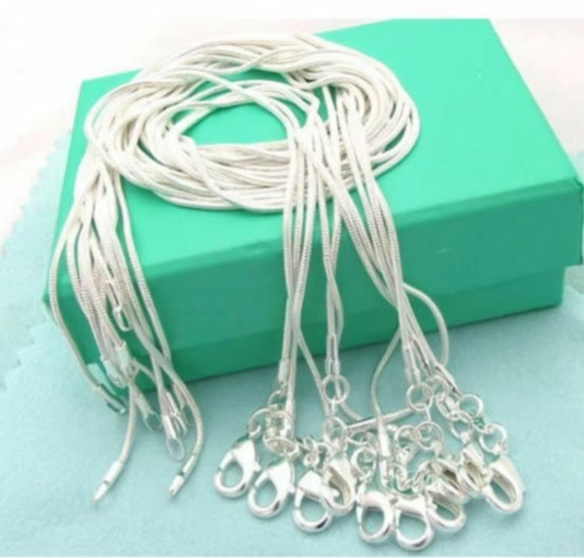 10PCS LOT Wholesale 925 Sterling Silver 16/18/20/22/24/26/28/30 Inch 1Mm Snake Chain Necklace for Woman Man Fashion Jewelry