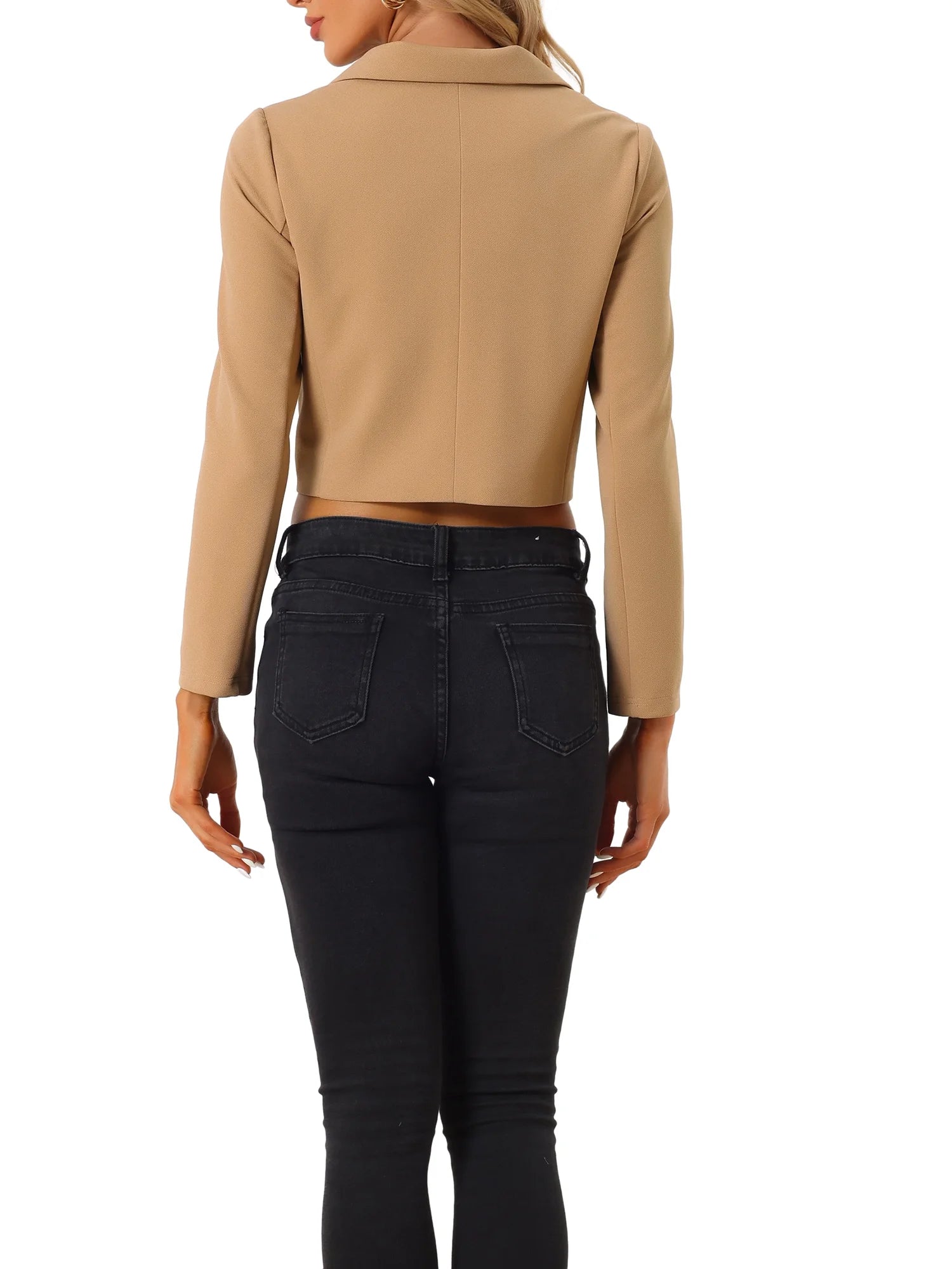 Cropped Blazer Jacket for Women'S Notched Lapel Collar Casual Office Blazers XS Khaki