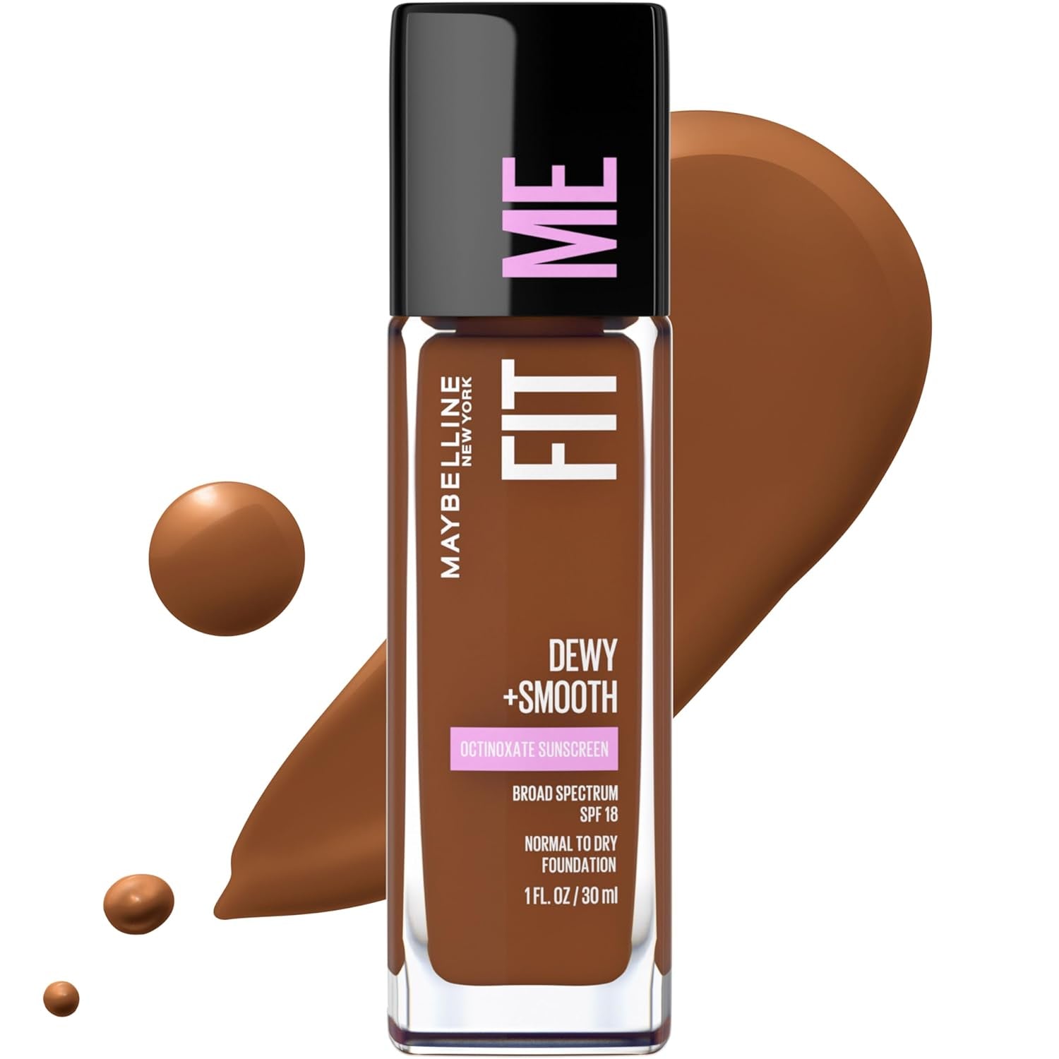Fit Me Dewy + Smooth Liquid Foundation Makeup, Java, 1 Count (Packaging May Vary)