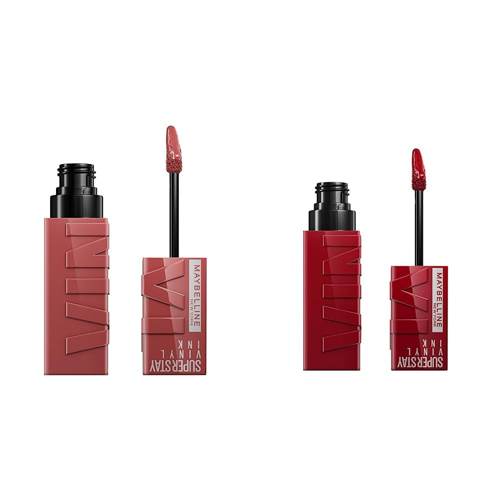 Super Stay Vinyl Ink Longwear No-Budge Liquid Lipcolor Makeup Bundle with Cranberry Red 0.14 Fl Oz and Pink 0.14 Fl Oz