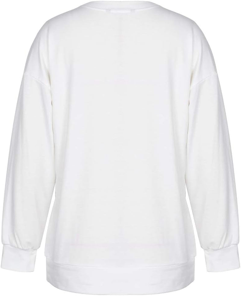 Women'S Skull Print Lips Long Sleeve Girls Junior White Crewneck Sweatshirt