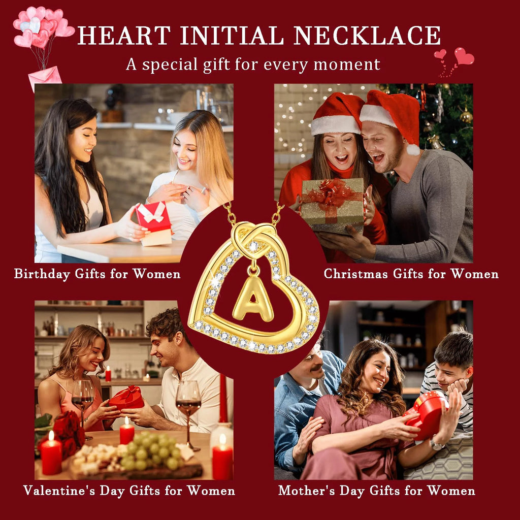 18K Gold Plated Love Heart Initial Necklaces for Women Girls CZ Bubble Letter L Pendant Chain Graduation Wedding Birthday Jewelry Gifts Ideas Teen Kids Bride Mom Girlfriend Wife Daughter Age