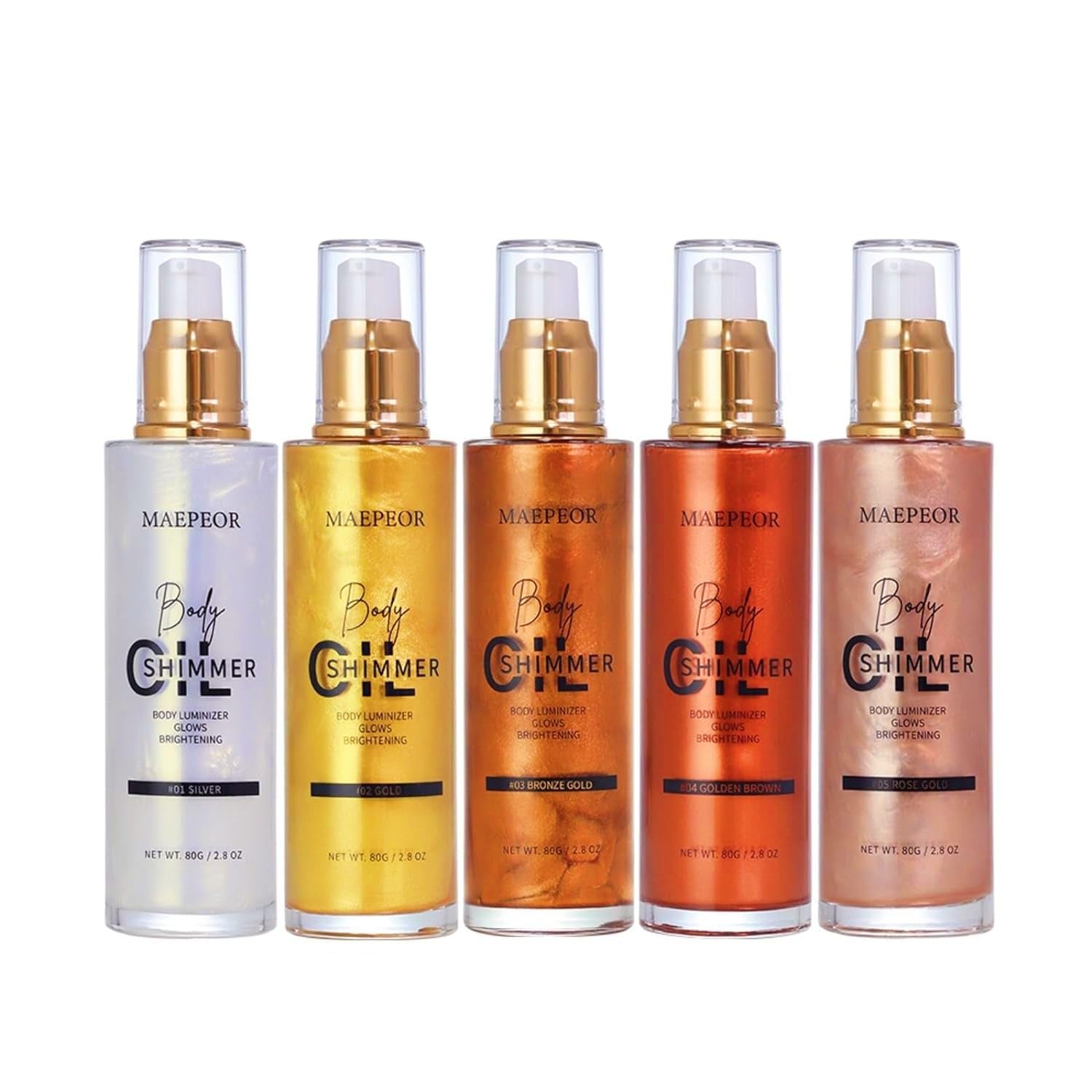 Shimmer Body Luminizer 5 Colors Moisturizing Glow Illuminator Smooth and Non-Sticky Summer Highlighter for Face and Body (80ML, 04 Golden Brown)