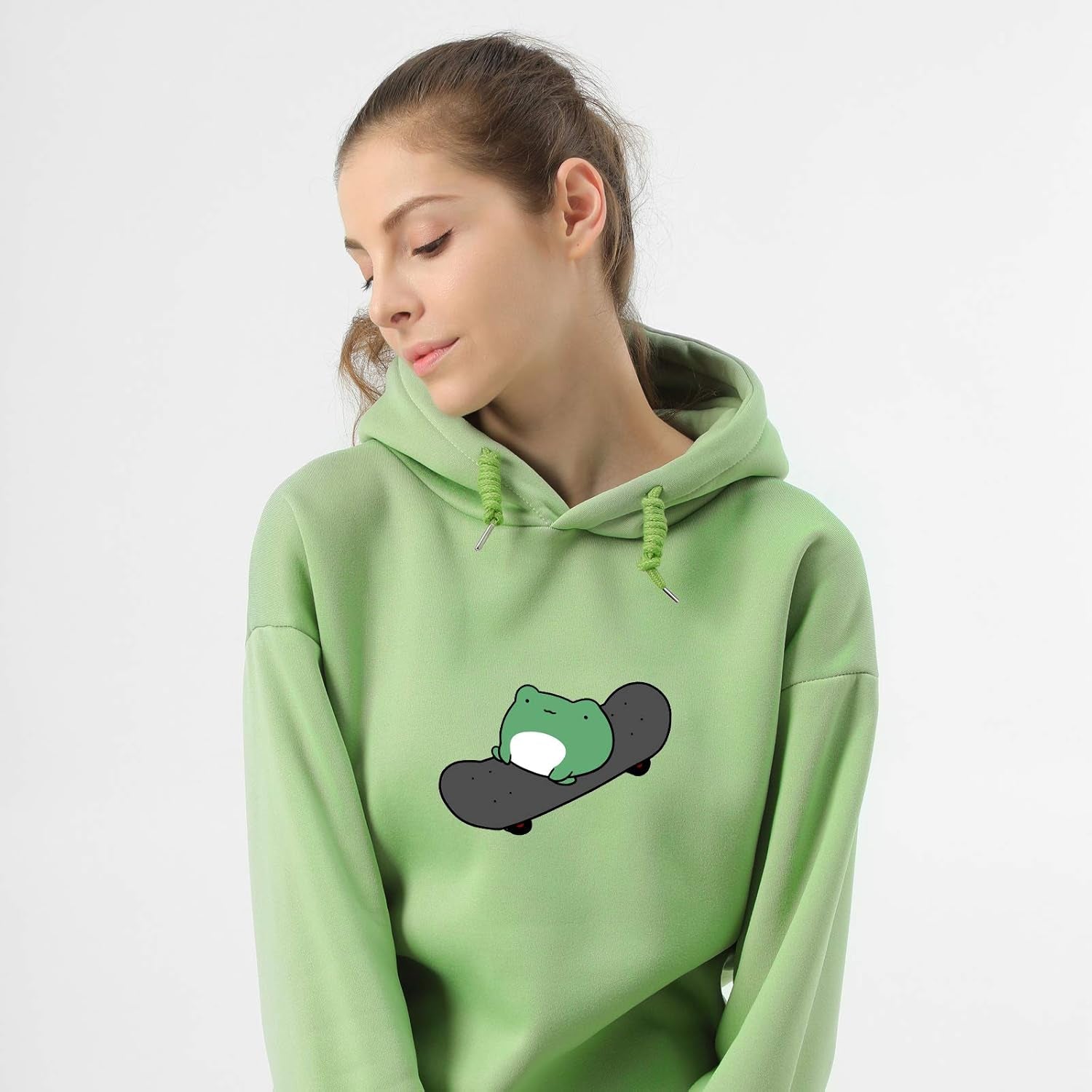 Women'S Cute Sweatshirts Skateboarding Frog Long Sleeve Hoodie Pullover Tops