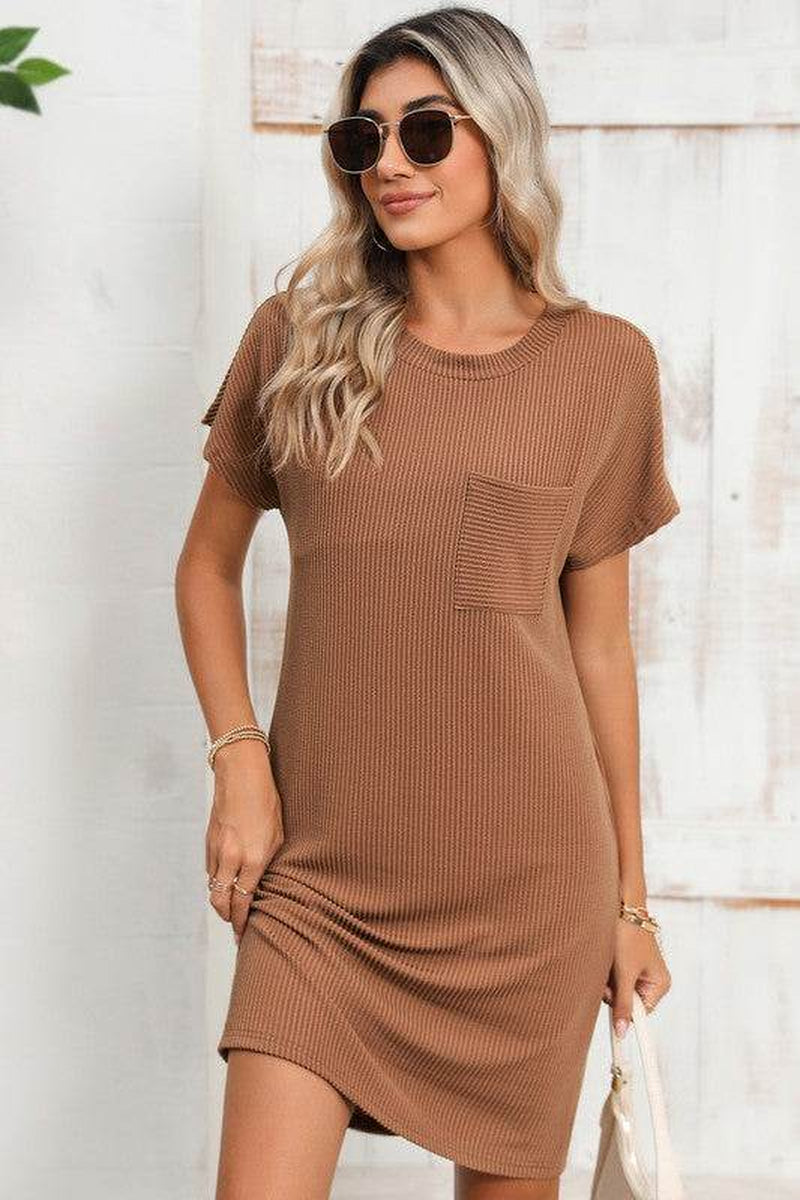 Striped Ribbed Knit T-Shirt Shift Dress