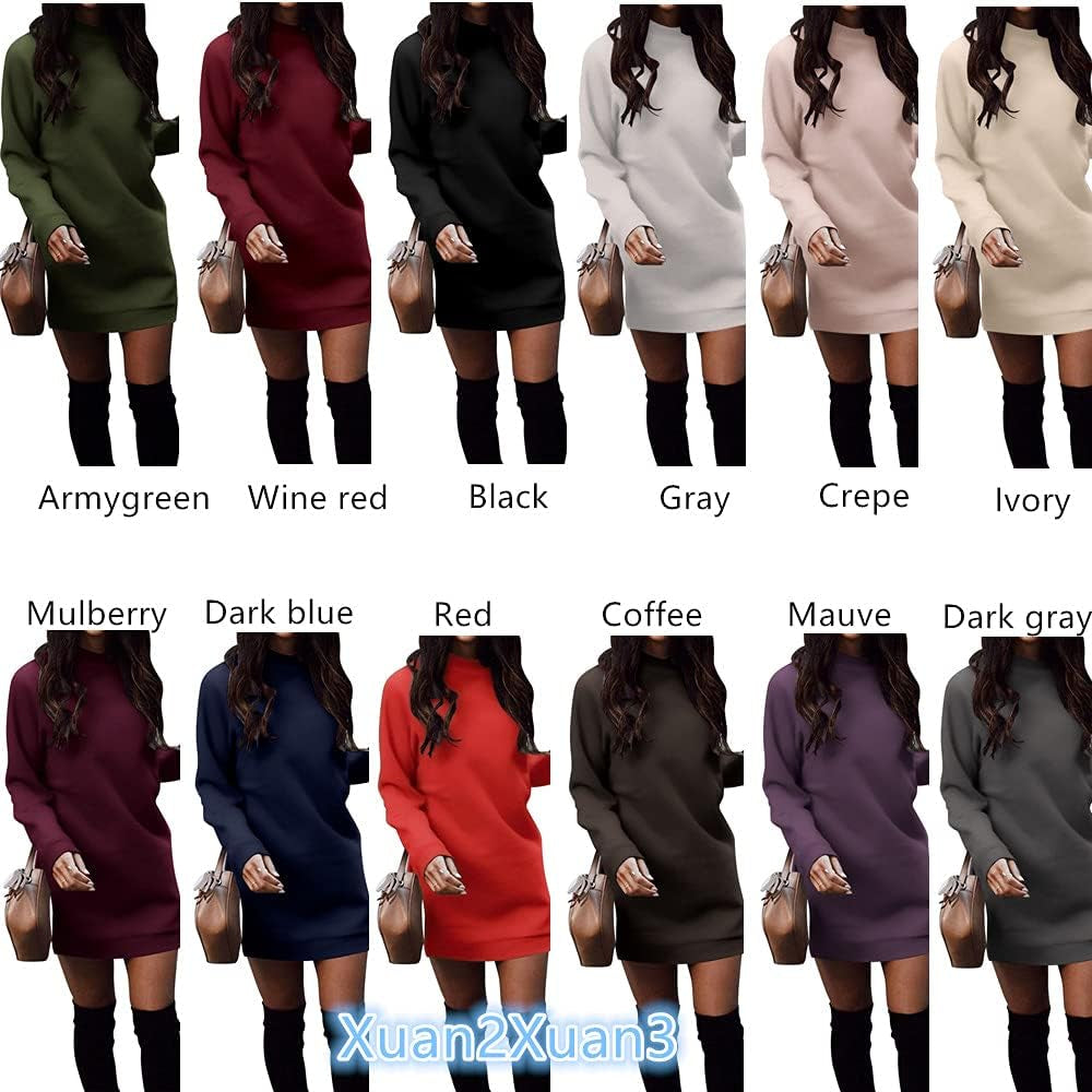 Women'S Fleece Long Sweatshirt Dress Crewneck Pullover Casual Long Sleeve Bodycon Mini Sweater Dress