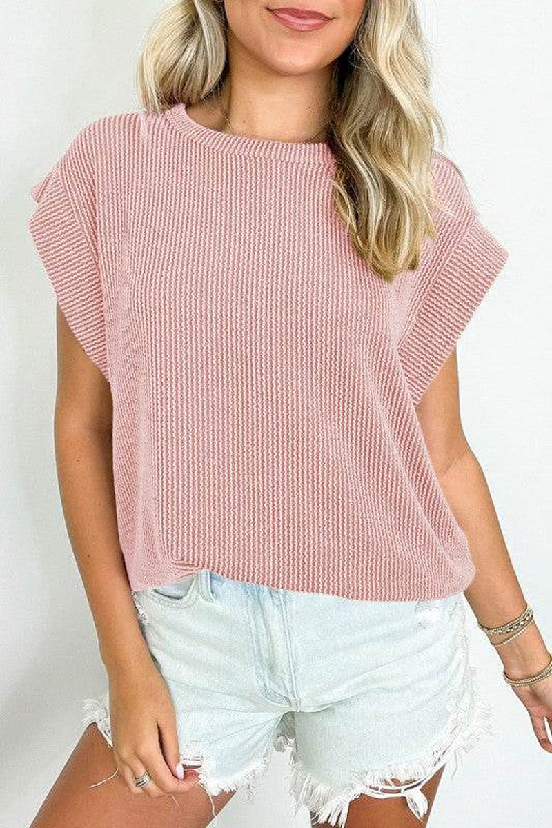 Viscose Twisted Ribbed Textured Solid T Shirt