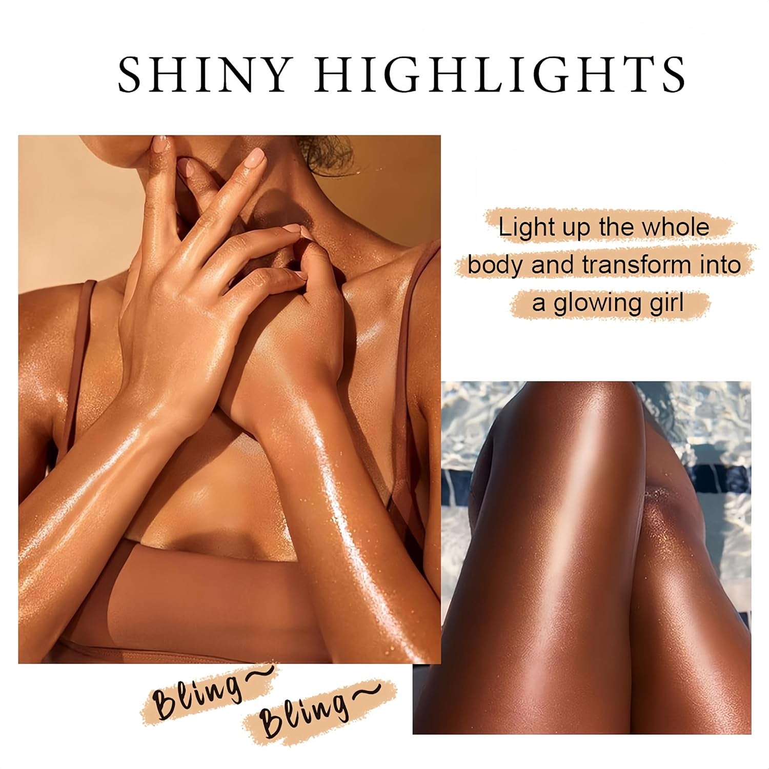 Shimmer Body Luminizer 5 Color Waterproof Smooth Face Body Glow Illuminator Non-Sticky Liquid Body Highlight Illuminator for Face & Body & Leg (80 ML, 05 Rose Gold)