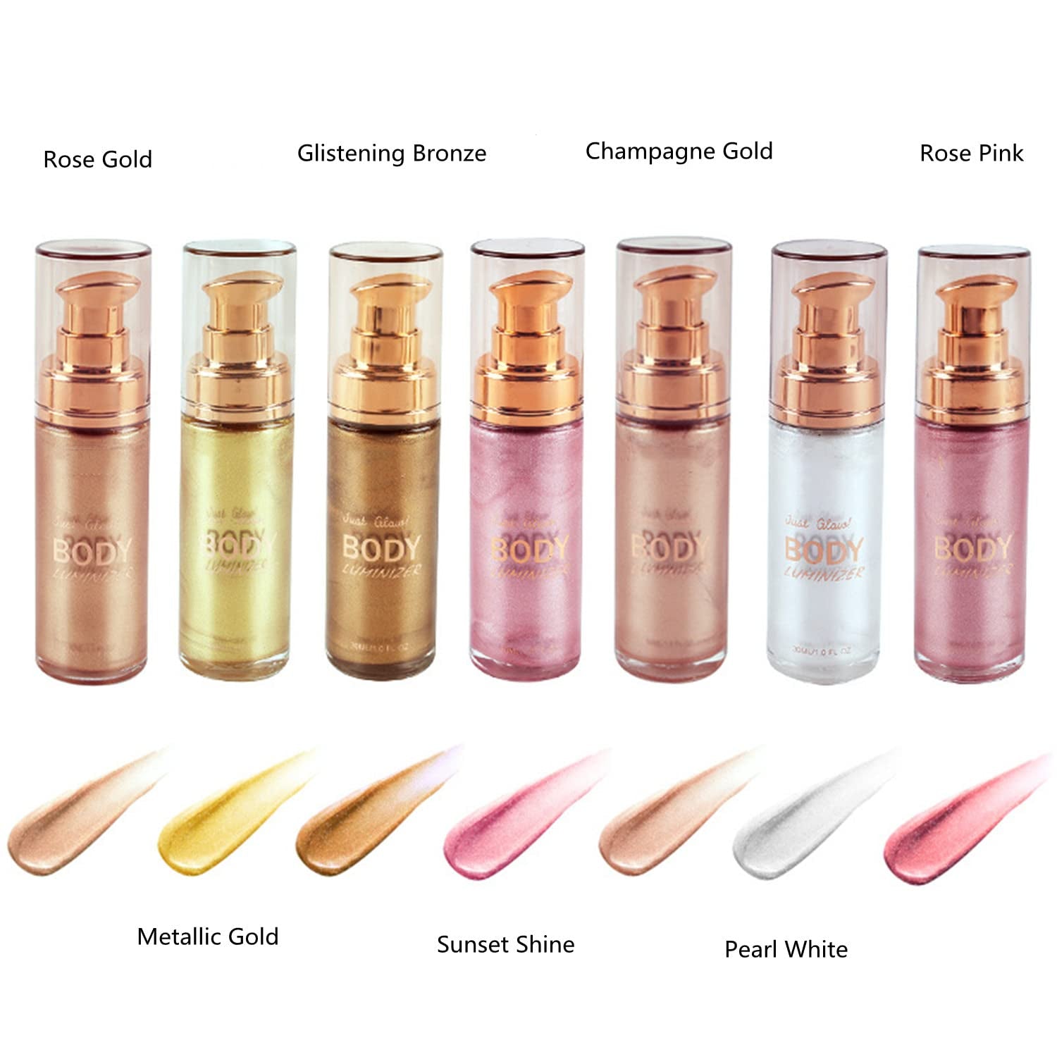 Body Luminizer 6 Colors Waterproof Smooth Shimmer Face Glow Illuminator Non-Sticky Liquid Highlight (30 ML, 03 Glistening Bronze)