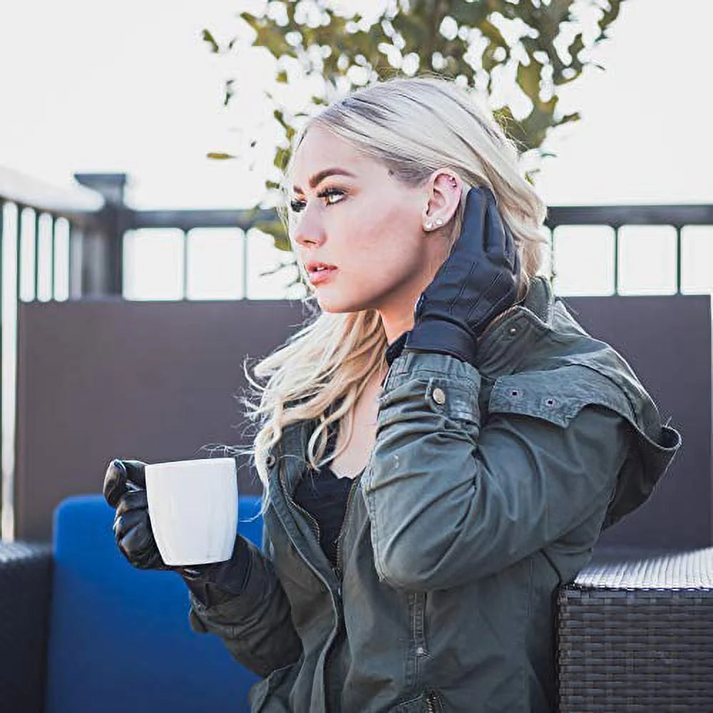 Women'S Insulated Durable Leather Thermal Winter Gloves, Black, L