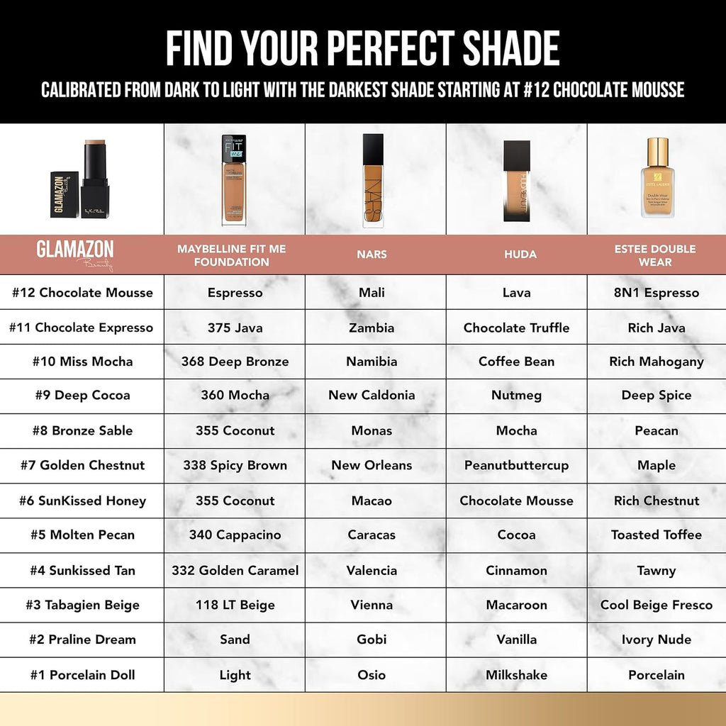 Glamazon Second to None Foundation Stick, Porcelain Doll, Light-To-Full Coverage, Weightless Makeup with a Glowy Natural Finish
