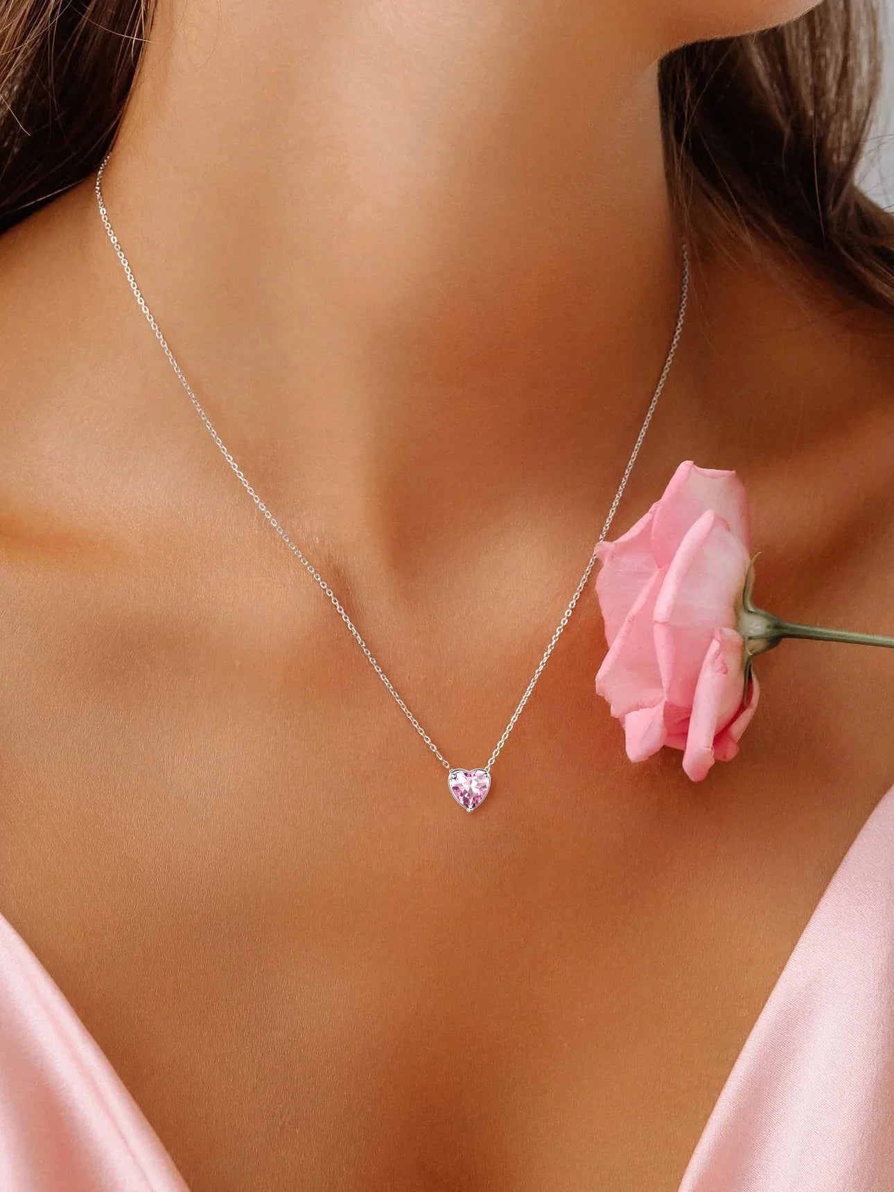 Silver Necklace for Women 925 Sterling Silver Birthstone Love Heart Necklace