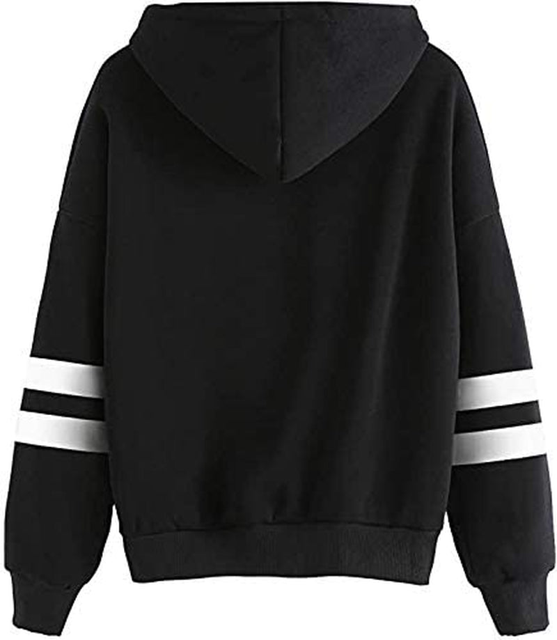 Teen Girls Hooded Sweatshirt Trendy Womens Long Sleeve Cute Graphic Hoodies Pullover Tops (Large, Black)