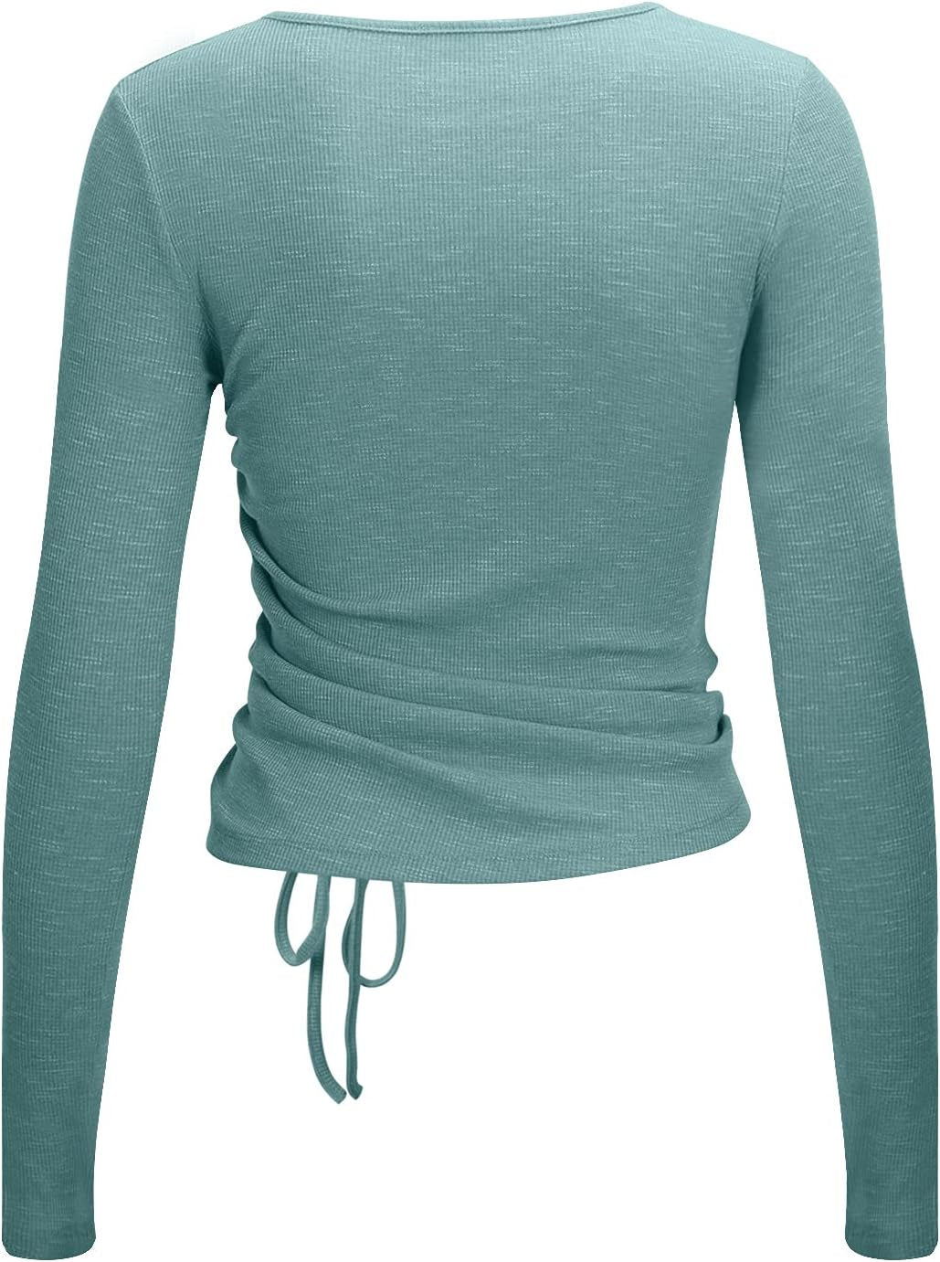 Womens Long/Short Sleeve Workout Tops Ruched Side Yoga Atheltic Shirt Slim Fitted