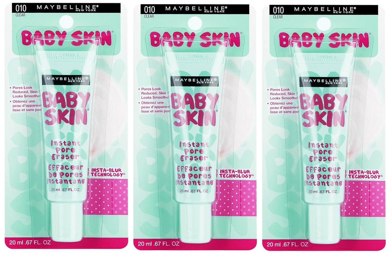 Baby Skin Instant Pore Eraser Primer, Clear, 0.67 Fl Oz (Pack of 3)