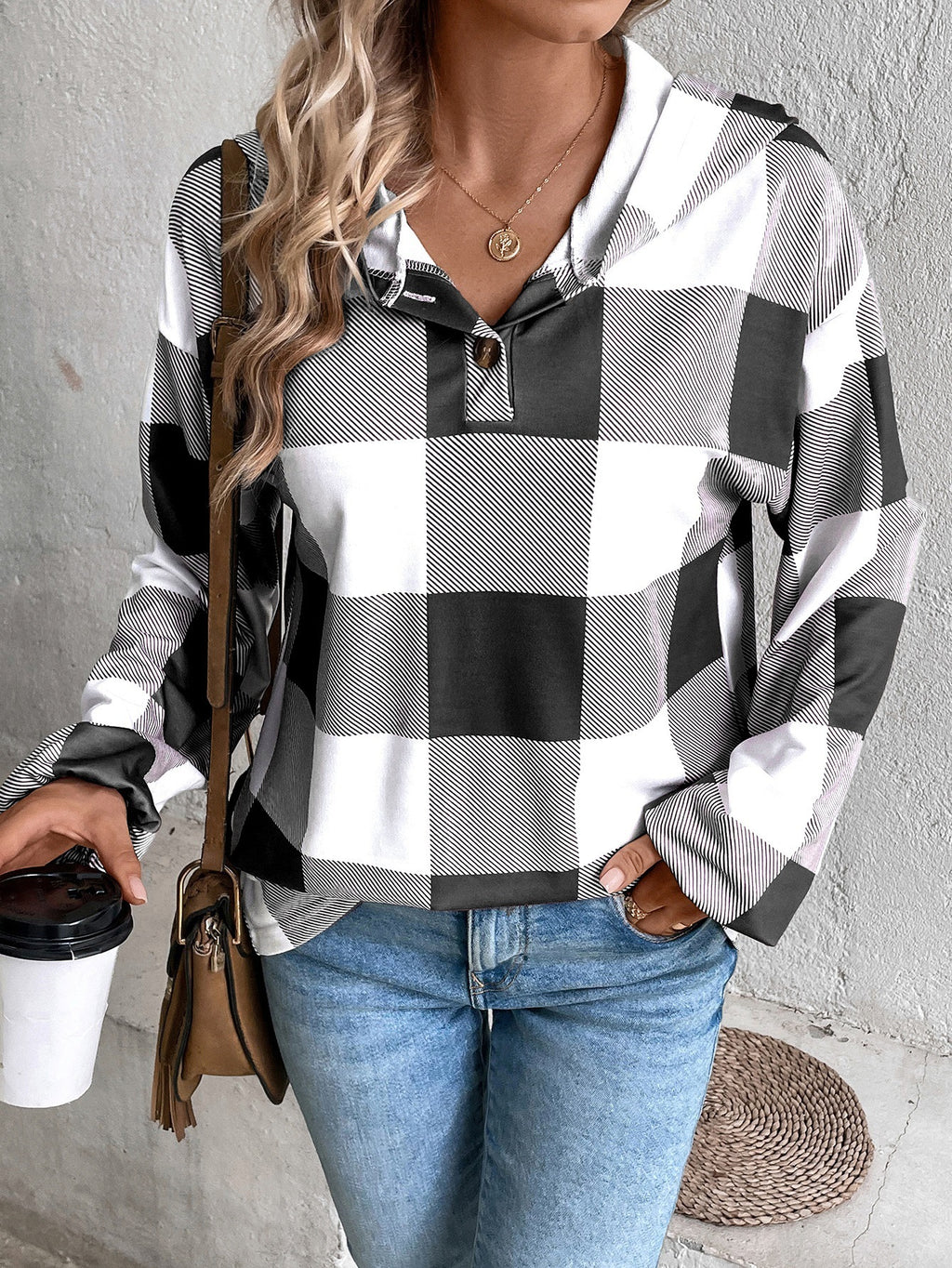 Loose Casual Fashion Button Long Sleeve Hooded Sweater