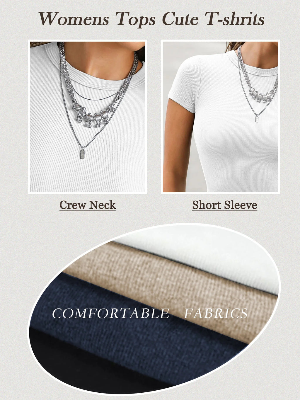 Shirts for Women Summer Short Sleeve Ribbed Tops Slim Fitted Casual Crew Neck T Shirts for Women Basic Tee White M