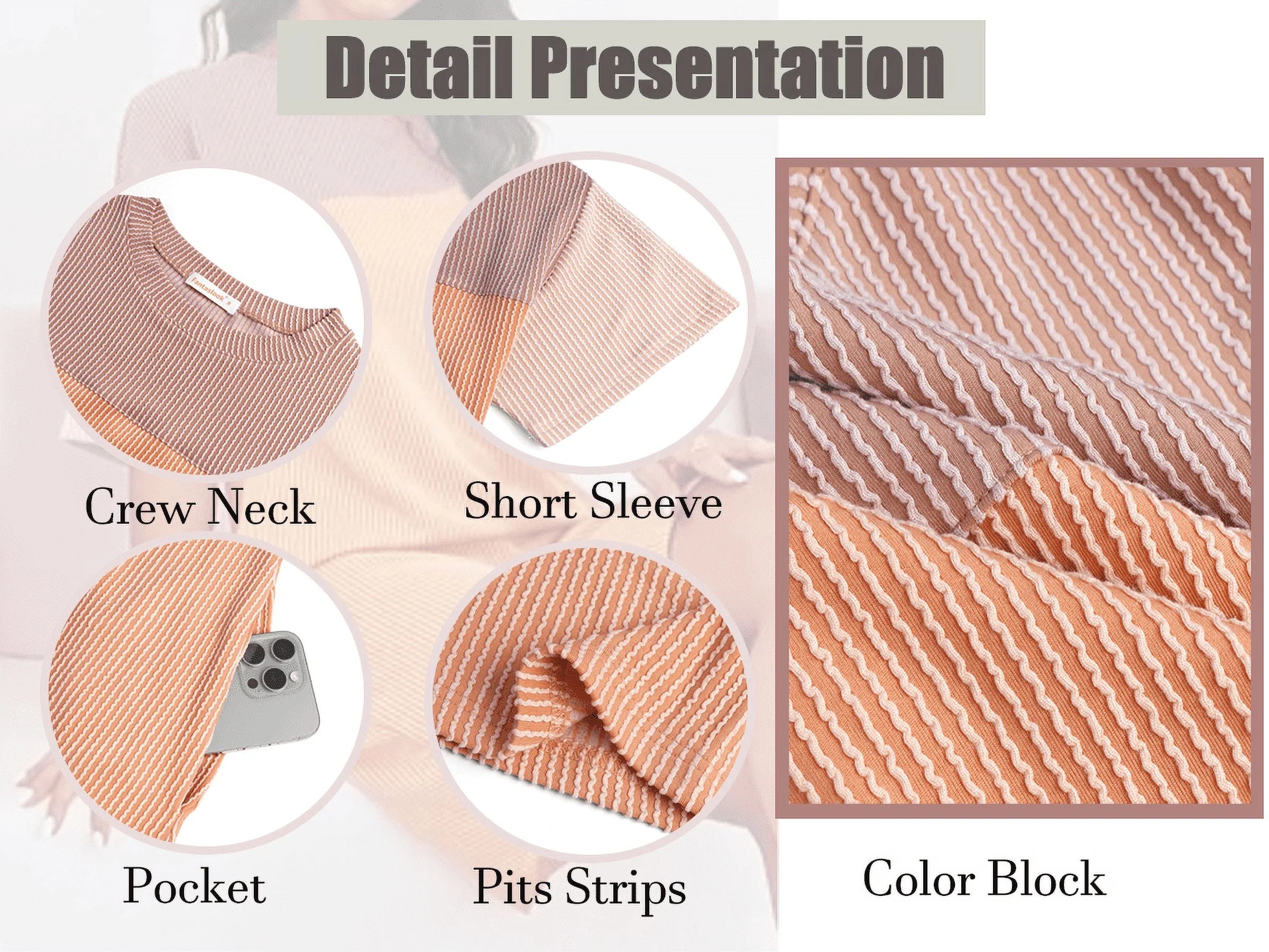 Summer Color Block Dresses for Women Crewneck Short Sleeve T Shirts Dress Ribbed Dresses with Pockets