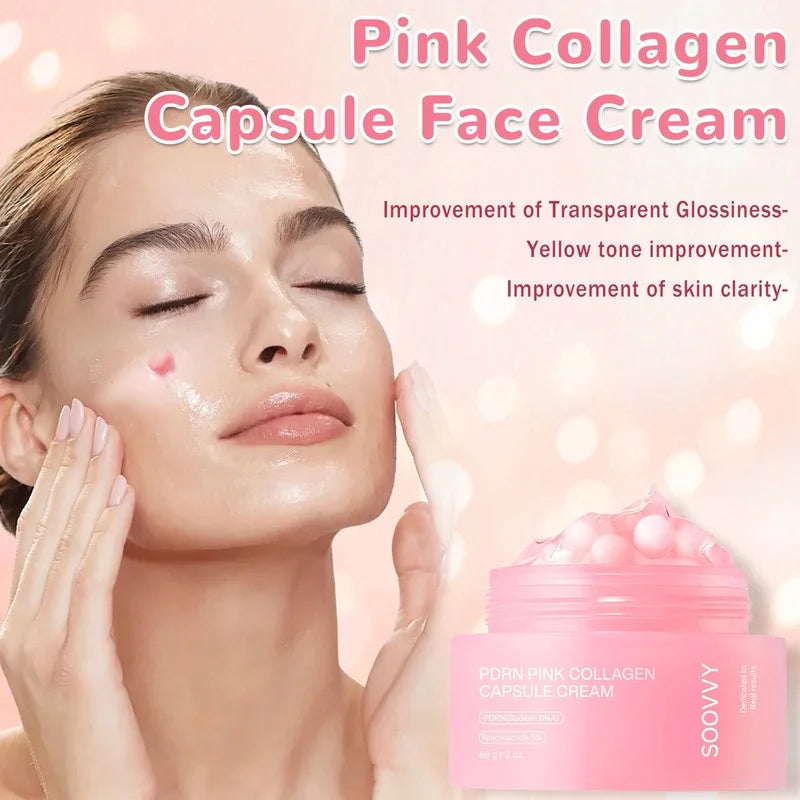 Pink Collagen Capsule Cream, Face Moisturizer, Lightweight Moisturizing Cream , Niacinamide for Uneven Skin Tone, Glow Hydration, Korean Skin Care, 2 Oz