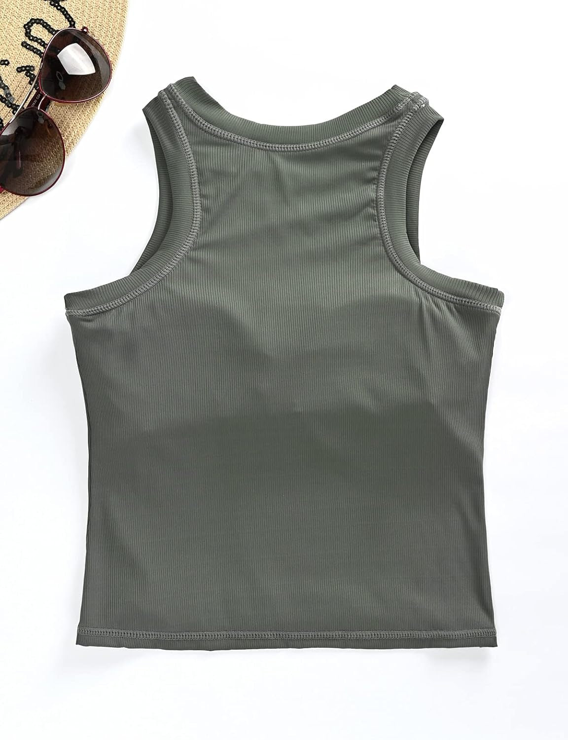 Women Ribbed Tank Tops Built in Bra Sleeveless Workout Racerback Yoga Crop Top High Neck Summer Outfit Long Shirts for Tenns