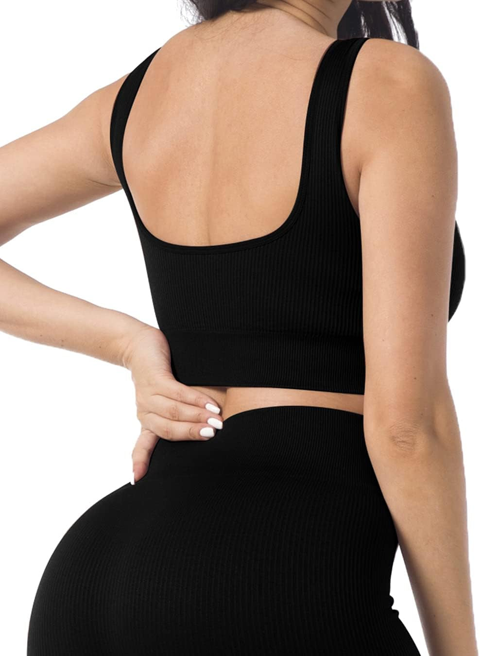 Workout Crop Tank Tops for Women,Ribbed Seamless Sports Bras Deep-V Sleeveless Running Fitness Yoga Bra with Padded