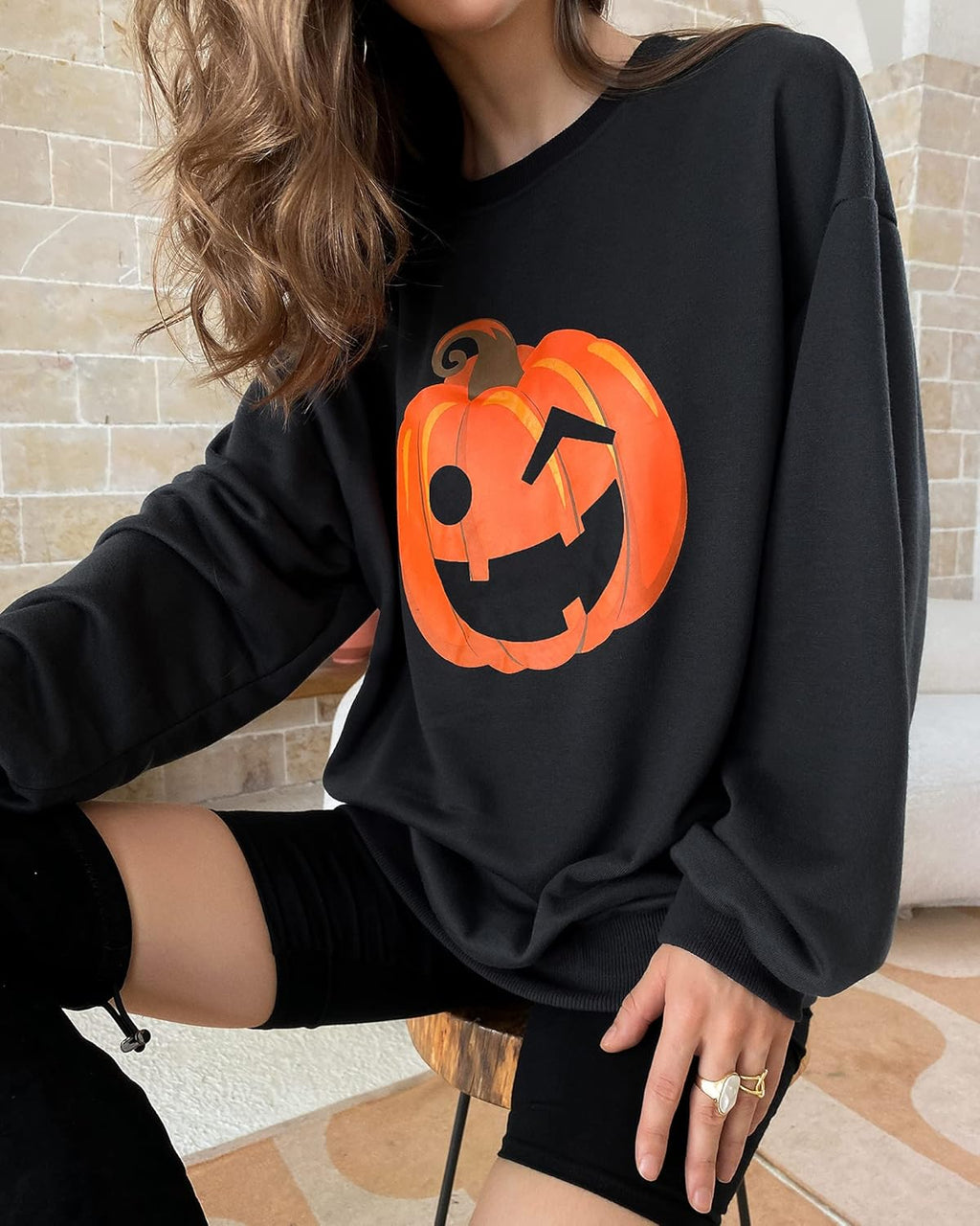 Women Halloween Sweatshirts Hoodies Sweater Dress Oversized Reindeer Tunic Crewneck Thanksgiving Shirts Tops Slouchy Trendy