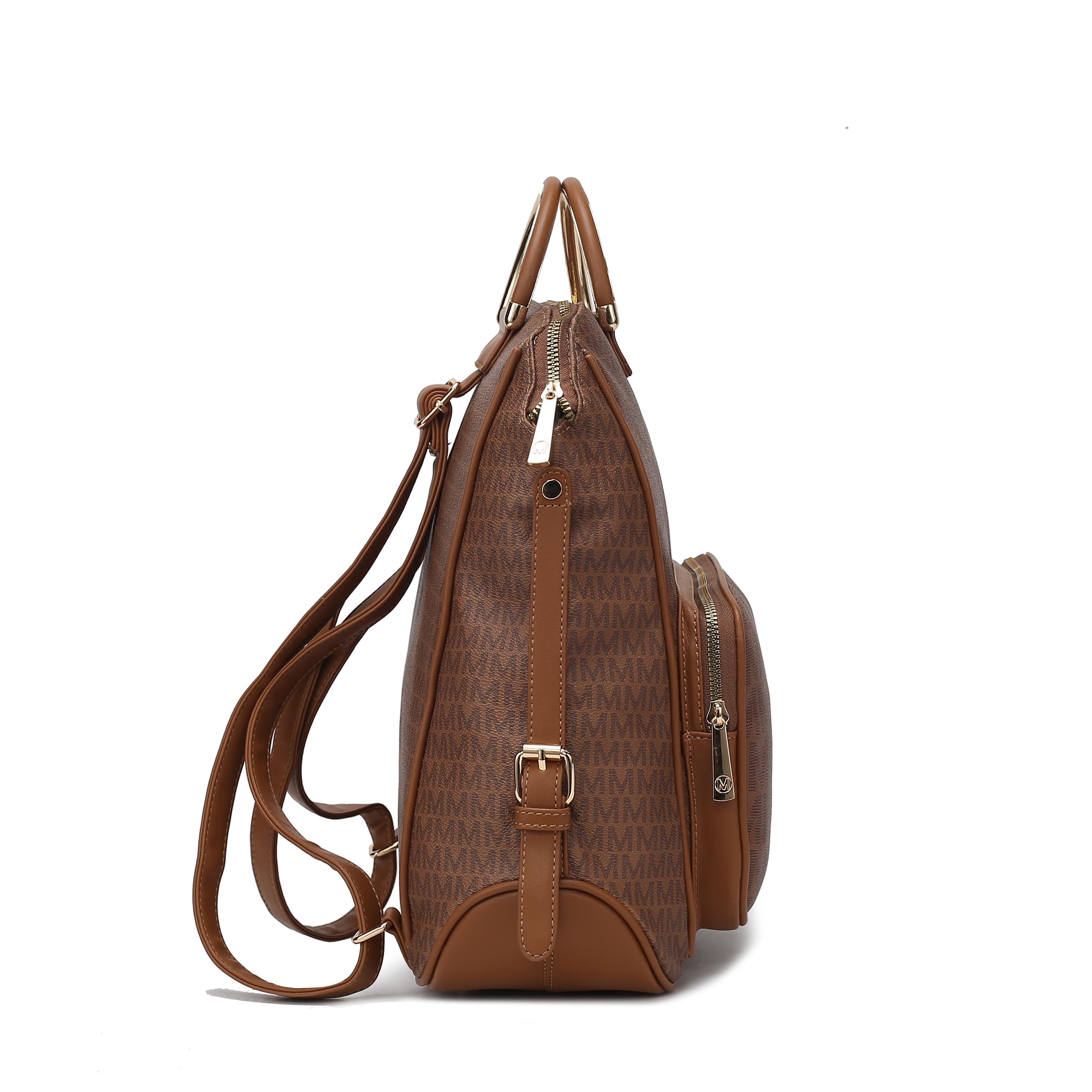 June Women’S M Logo Printed Vegan Leather Backpack for Travel by Mia K - Beige