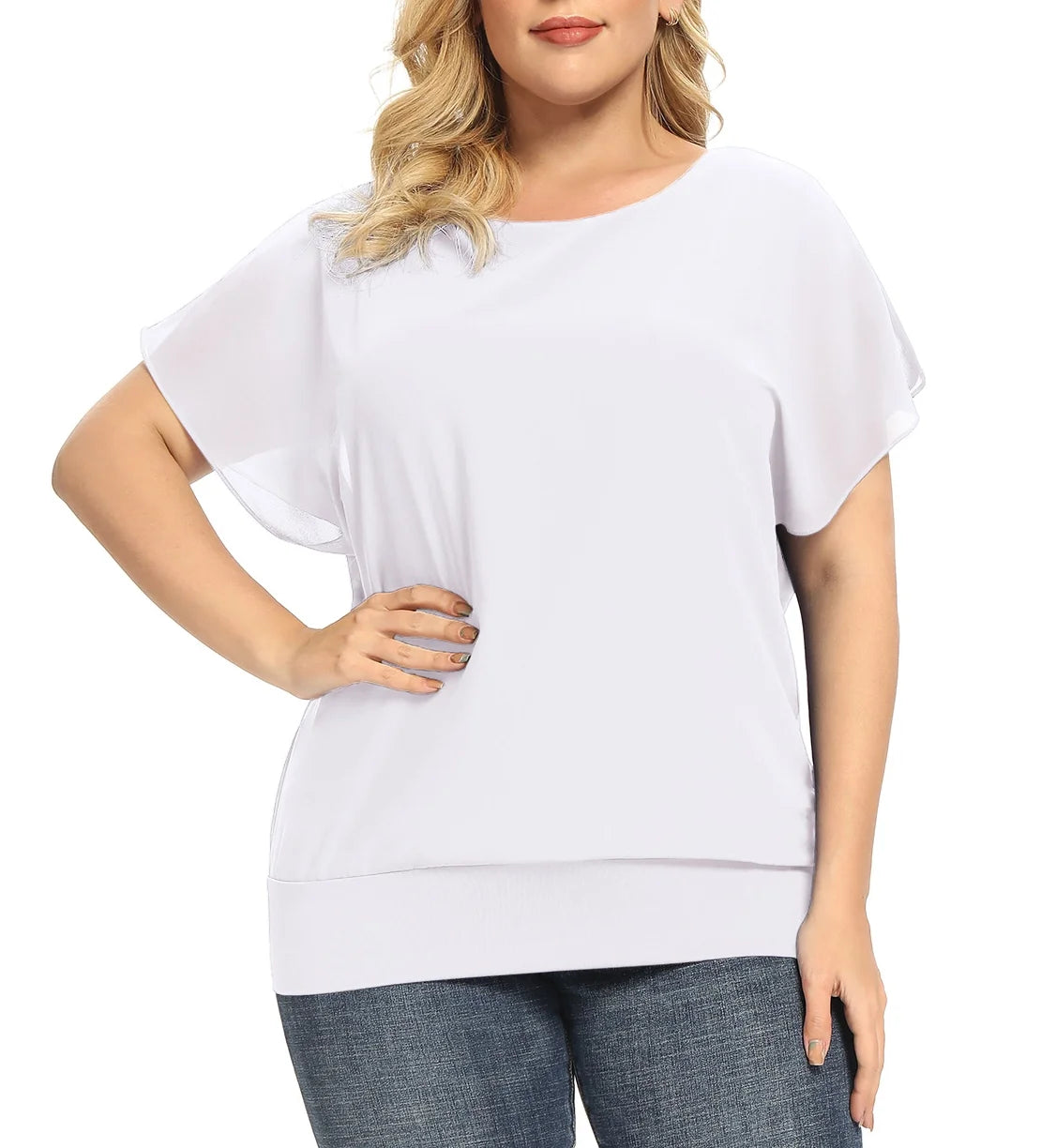 Women'S Summer Loose Casual Short Sleeve Chiffon Top T-Shirt Blouse,White,Large