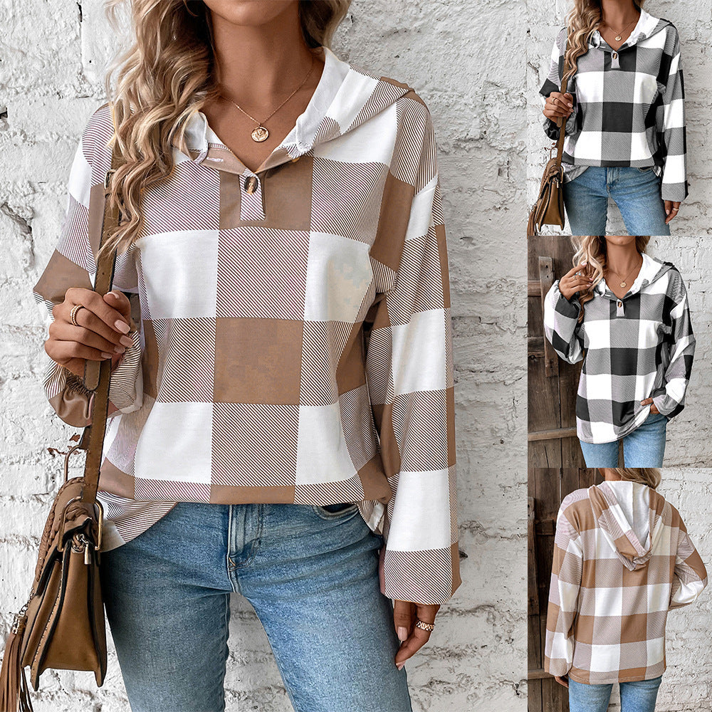 Loose Casual Fashion Button Long Sleeve Hooded Sweater