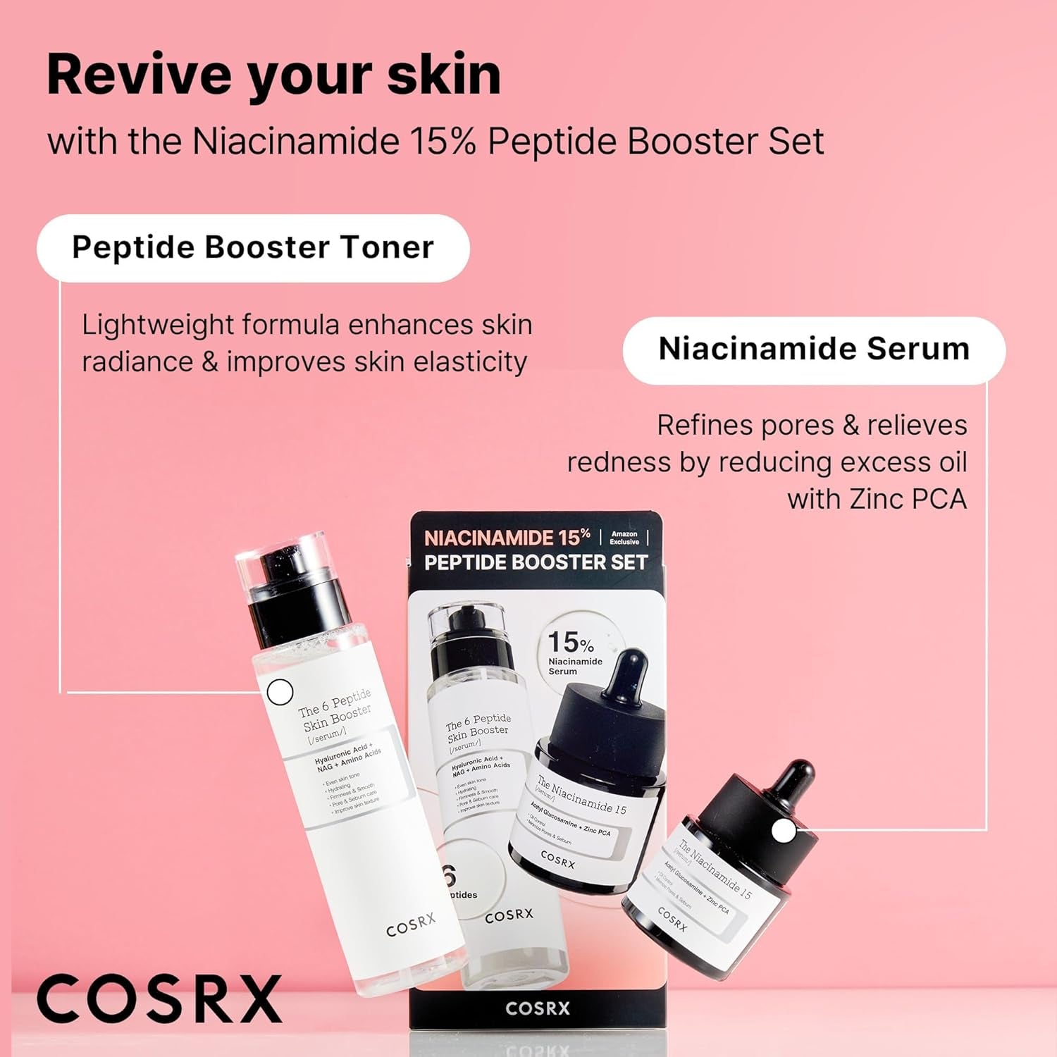 Niacinamide 15% Peptide Booster Set - Amazon Exclusive - Korean Skin Care Set, Gift Sets, Niacinamide Serum, Face Serum
