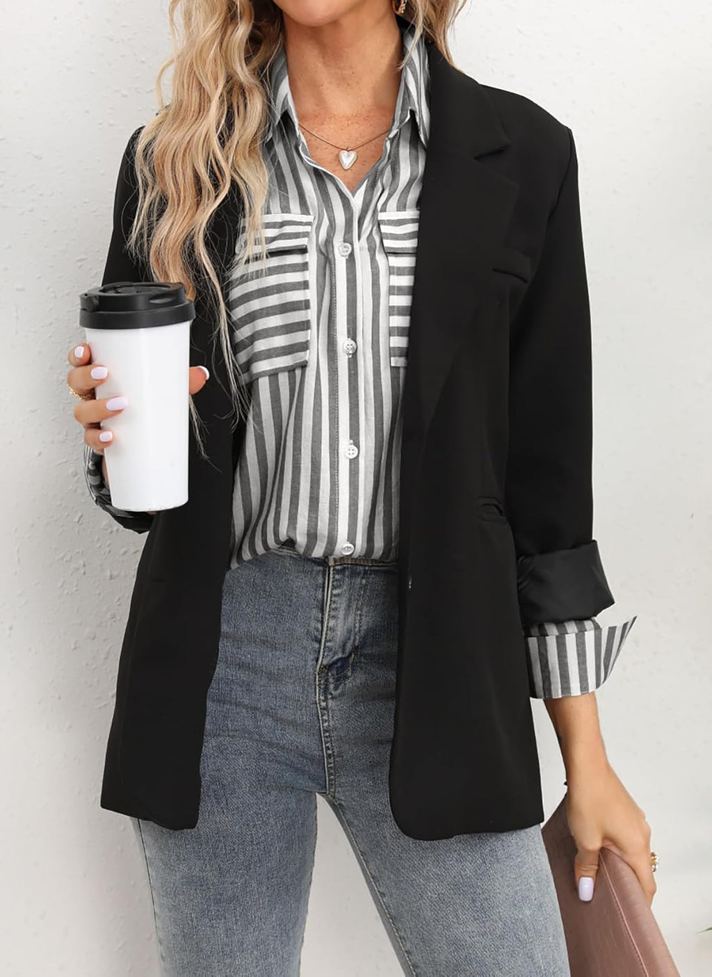 Women'S Striped Button down Shirts Casual Long Sleeve Stylish V Neck Blouses Tops with Pockets