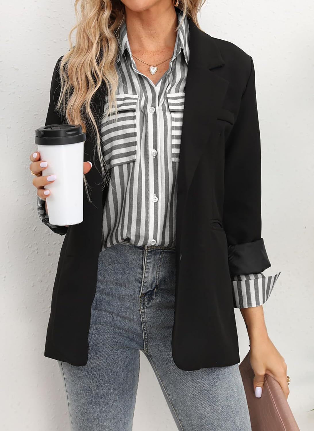 Women'S Striped Button down Shirts Casual Long Sleeve Stylish V Neck Blouses Tops with Pockets